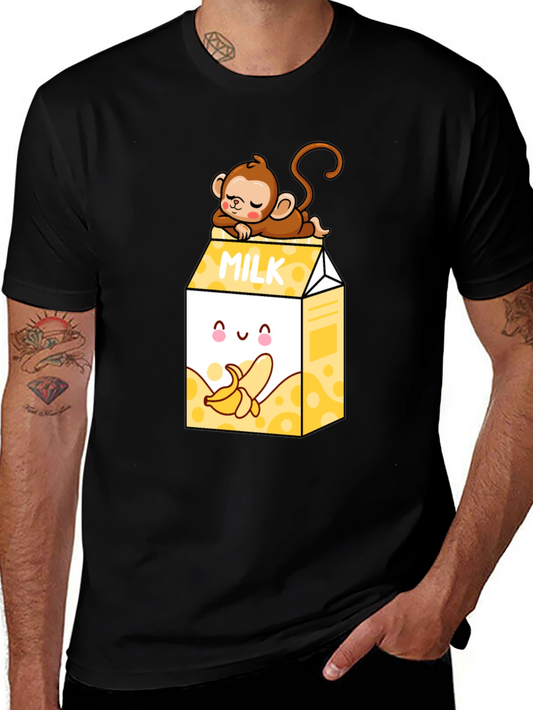 Banana Milk T-Shirt - Cute Cartoon Monkey Design