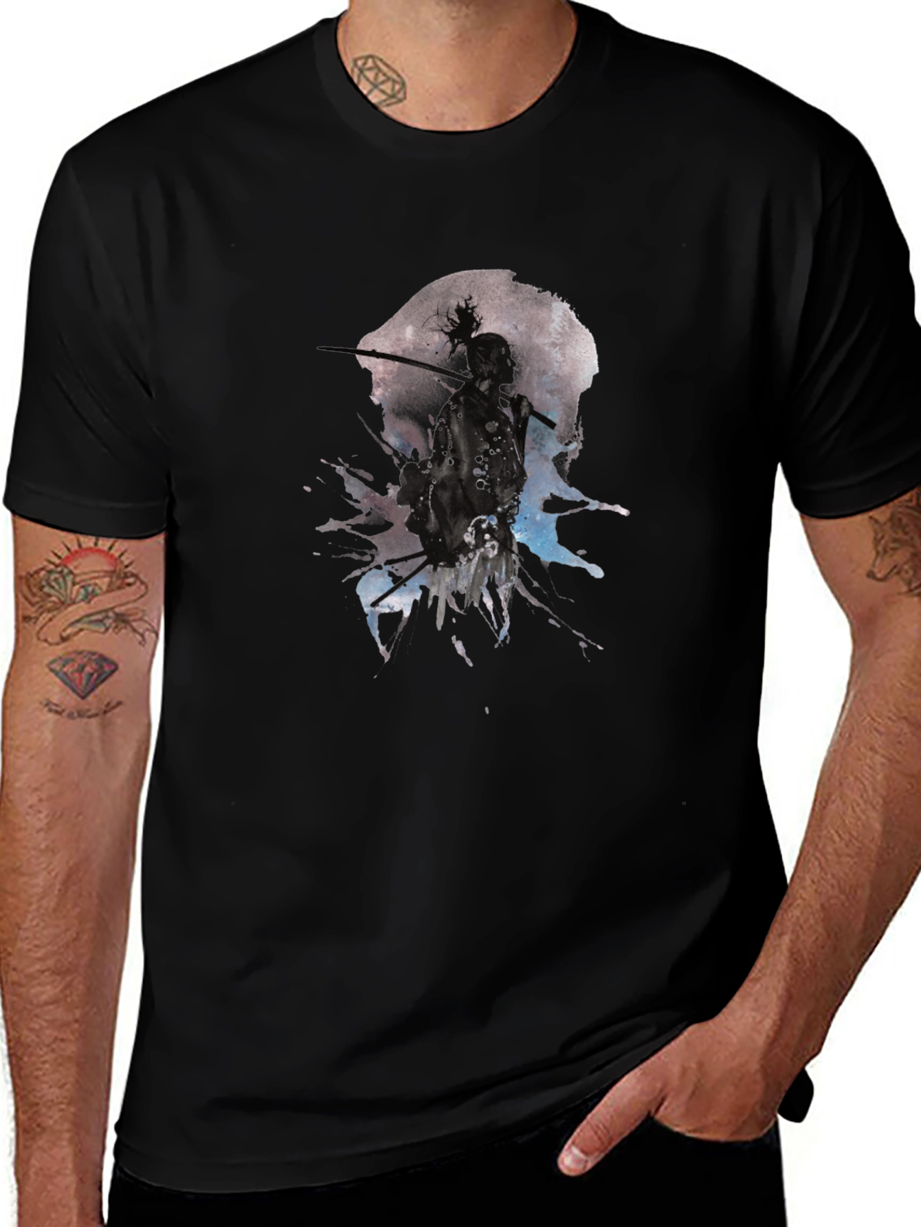 Samurai Moon Splash Black Graphic Tee