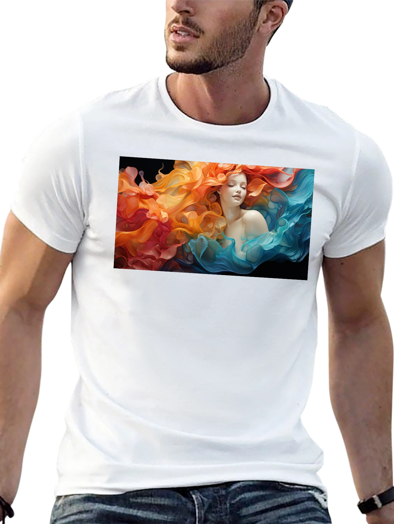 Woman Flowing T-Shirt: Artistic Graphic Tee