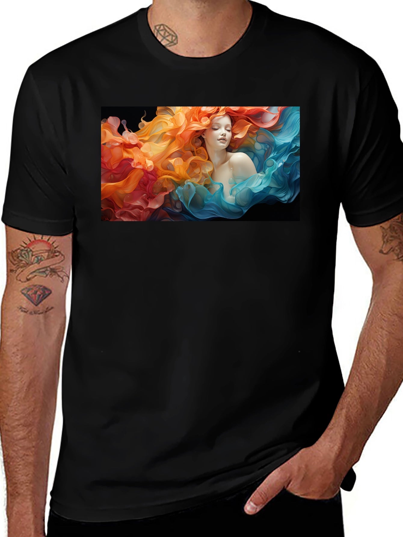Woman Flowing T-Shirt: Artistic Graphic Tee