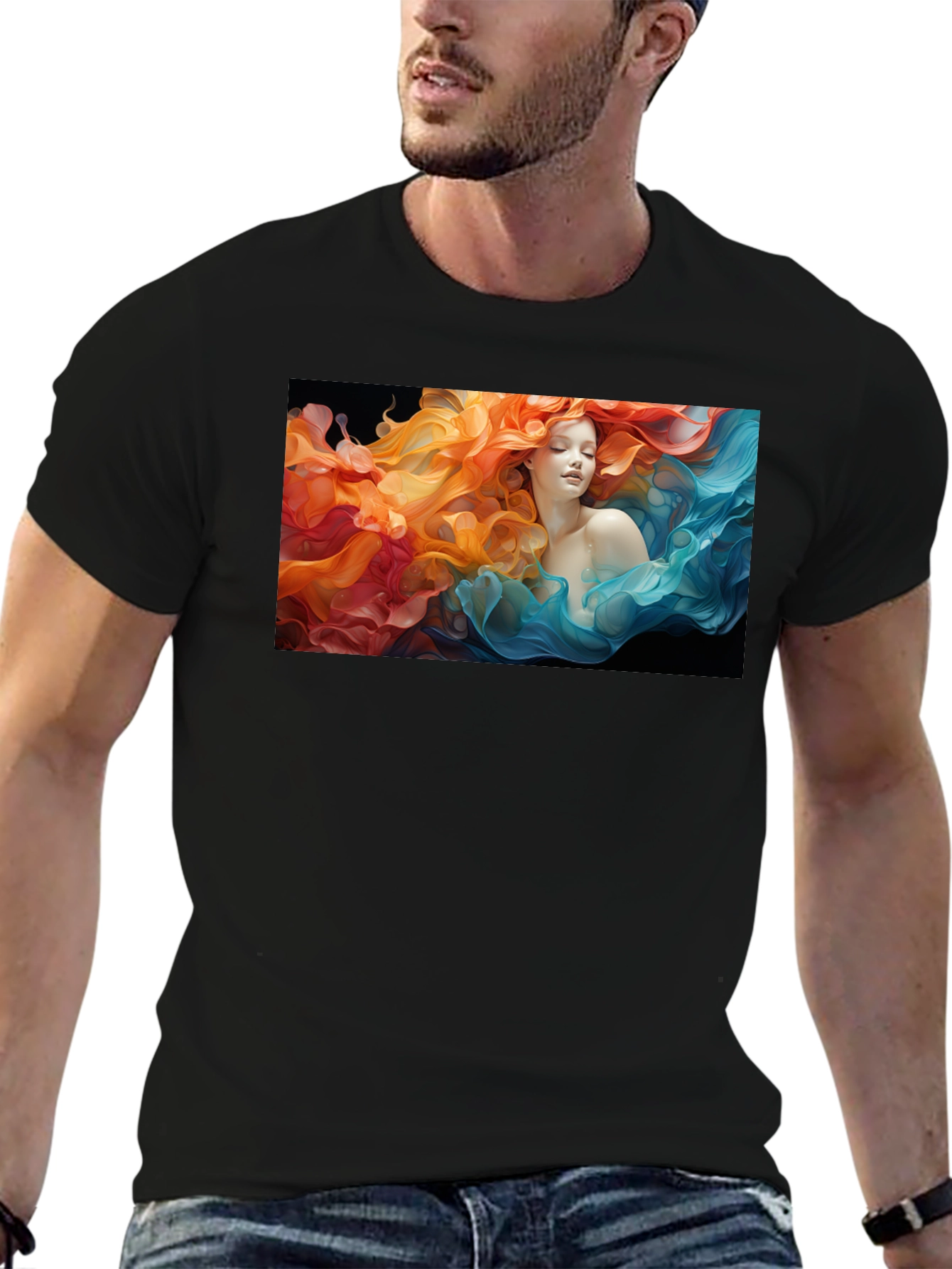 Woman Flowing T-Shirt: Artistic Graphic Tee