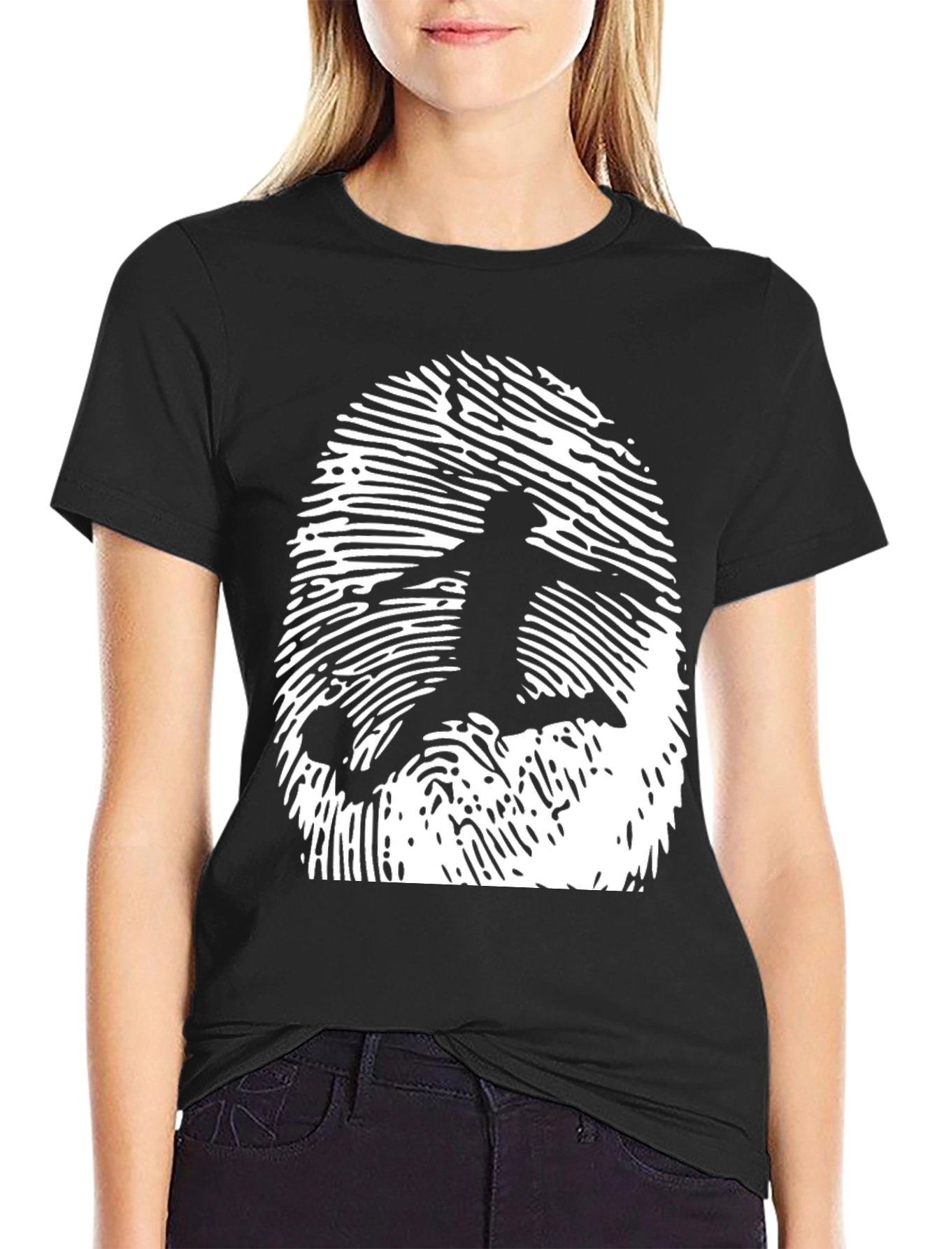 Soccer Fingerprint Graphic Tee - Black Cotton T-Shirt