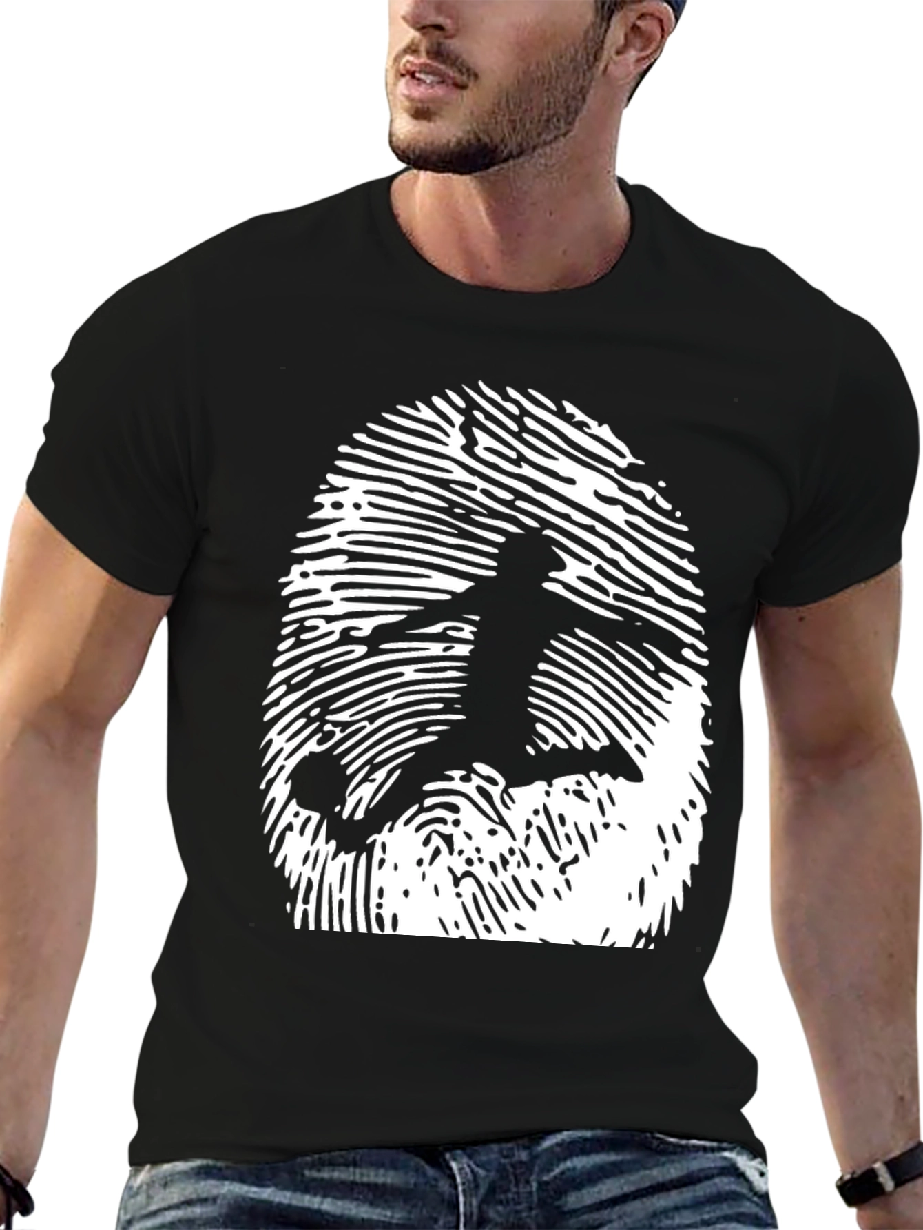 Soccer Fingerprint Graphic Tee - Black Cotton T-Shirt