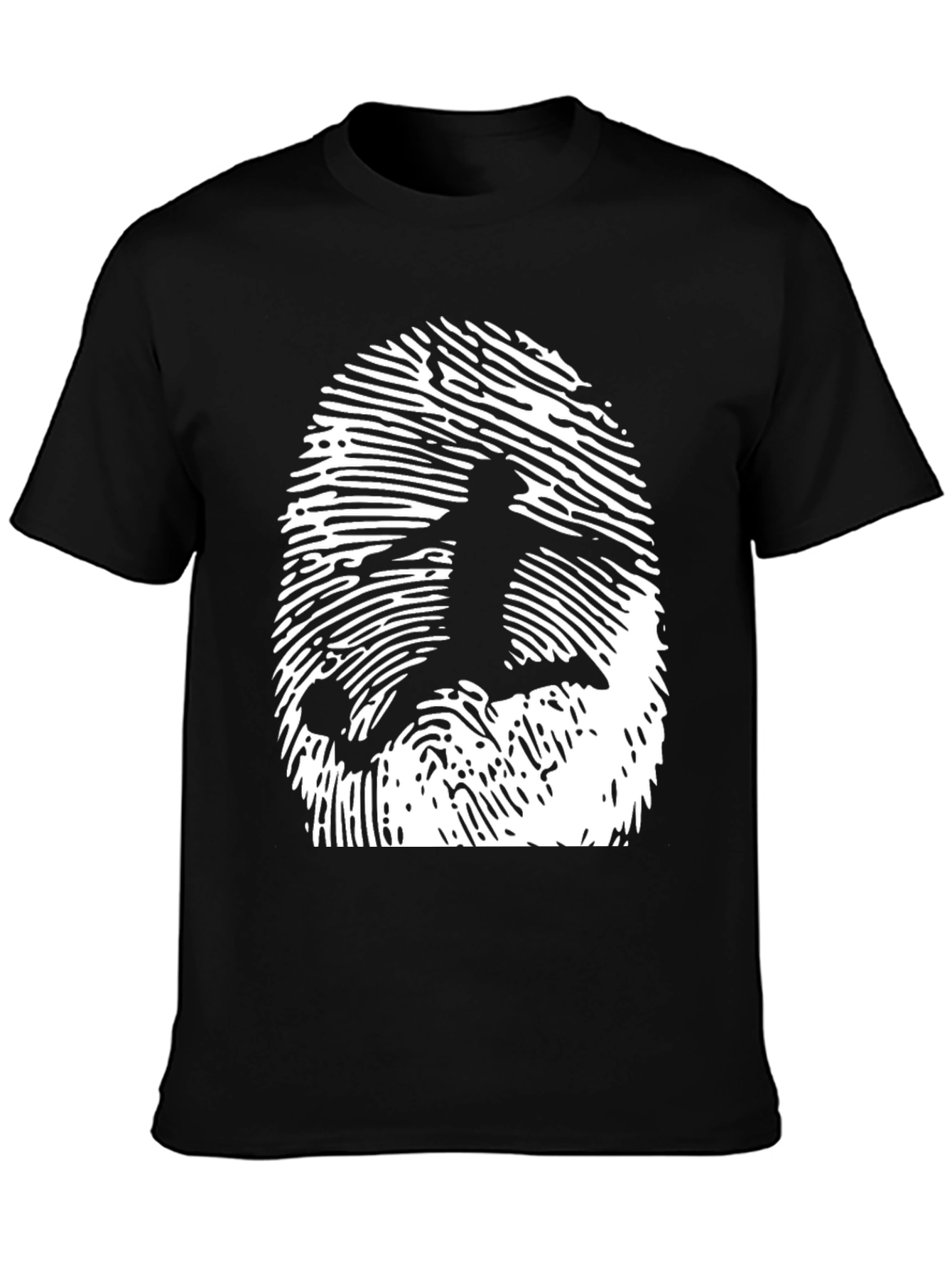 Soccer Fingerprint Graphic Tee - Black Cotton T-Shirt