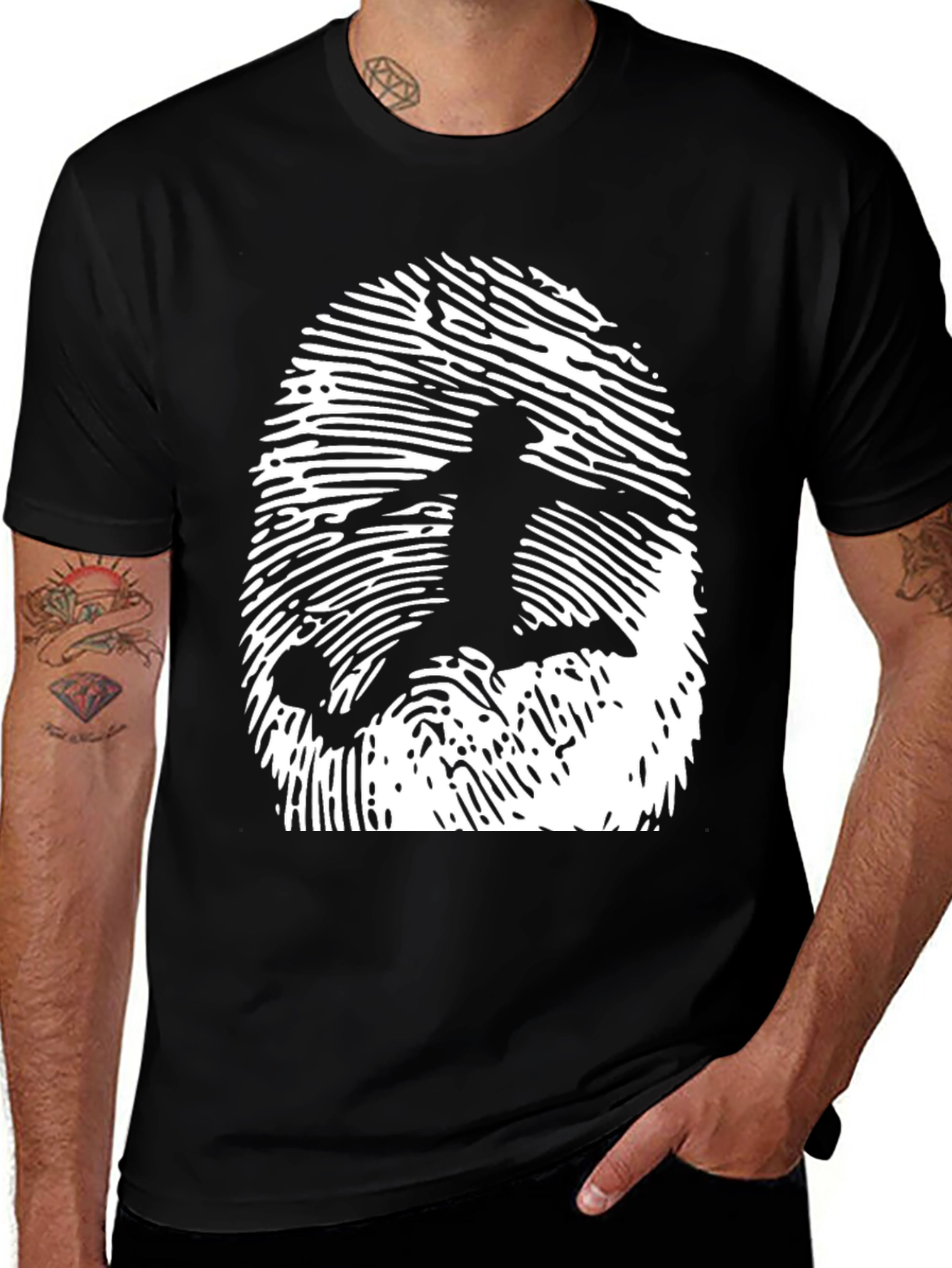 Soccer Fingerprint Graphic Tee - Black Cotton T-Shirt