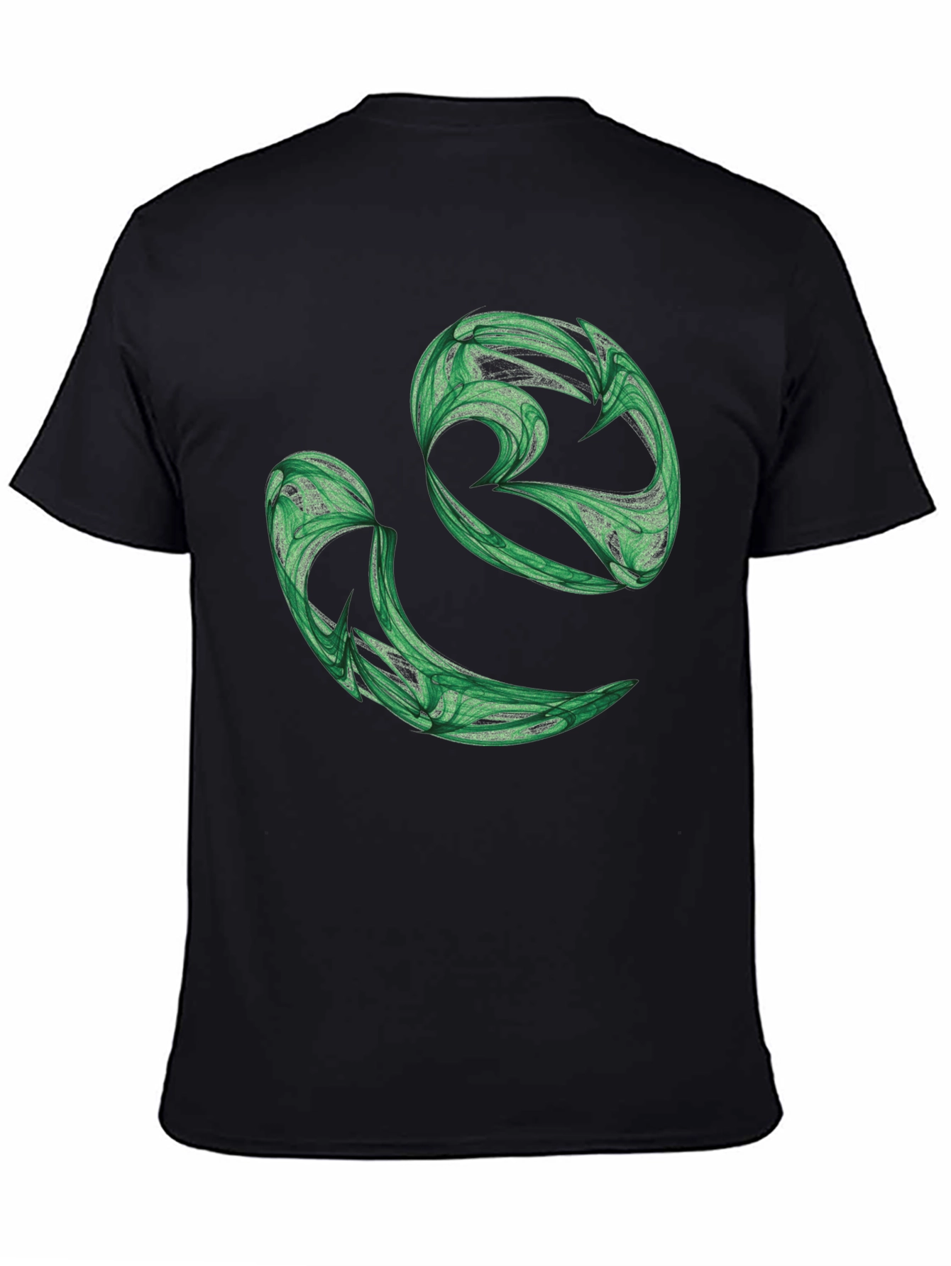 Abstract Green Swirl Graphic Black T-Shirt