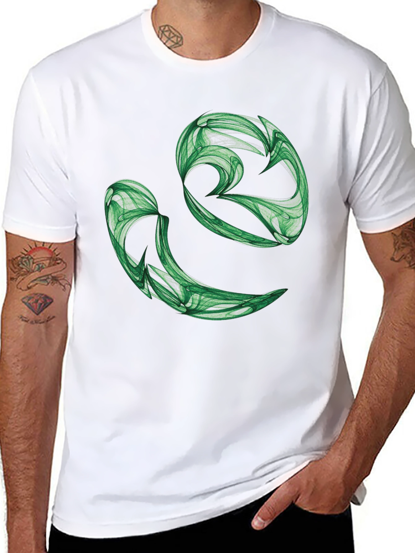 Abstract Green Swirl Graphic Black T-Shirt