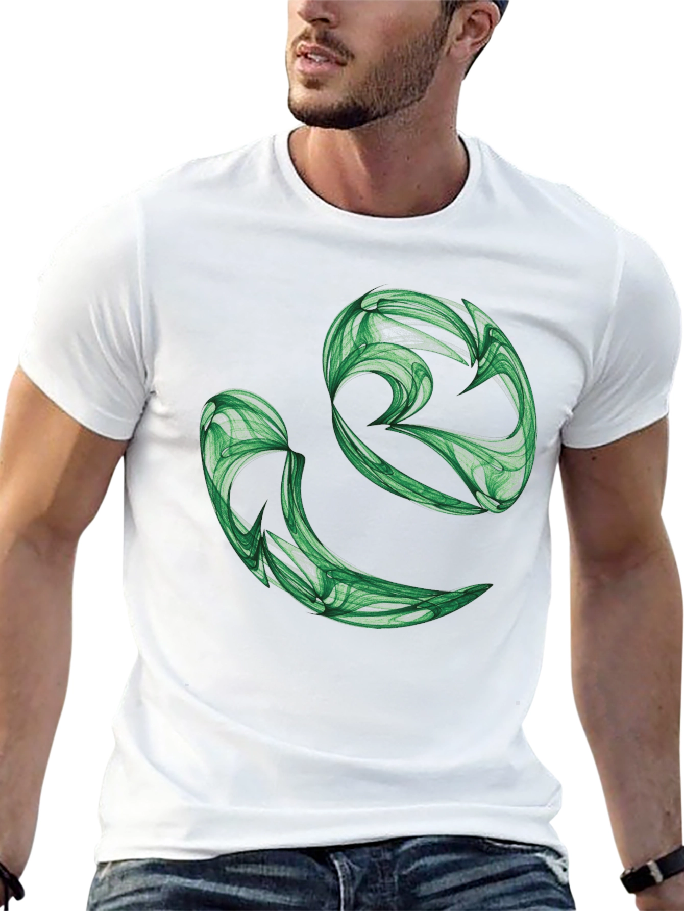Abstract Green Swirl Graphic Black T-Shirt