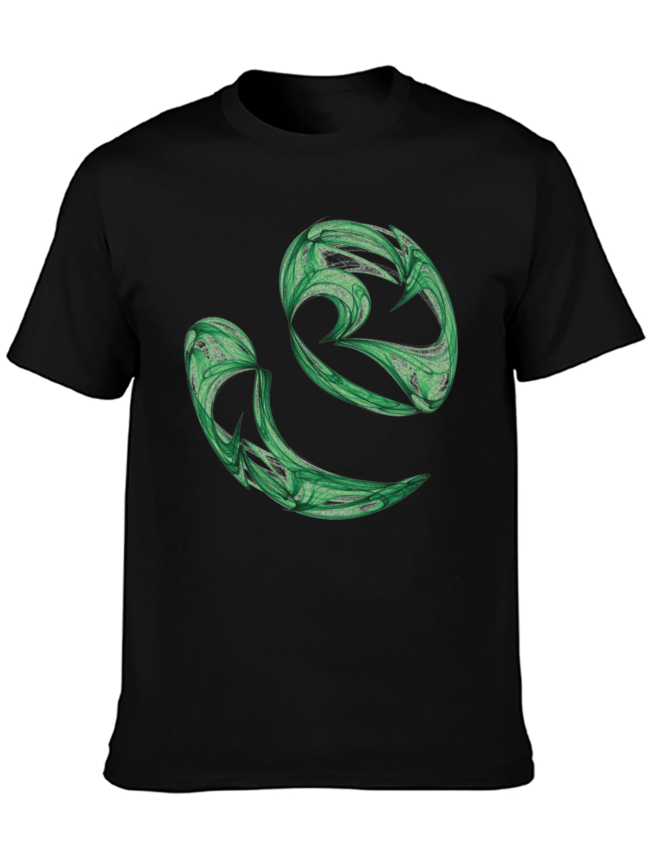 Abstract Green Swirl Graphic Black T-Shirt