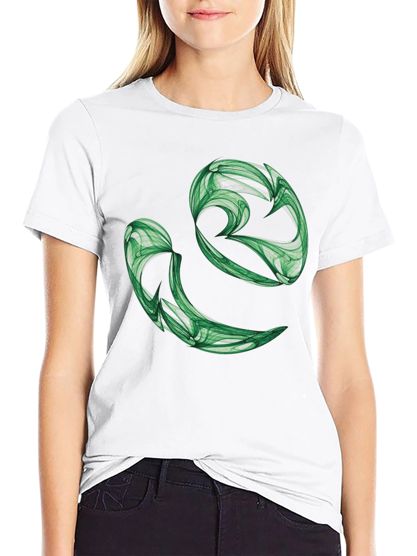 Abstract Green Swirl Graphic Black T-Shirt