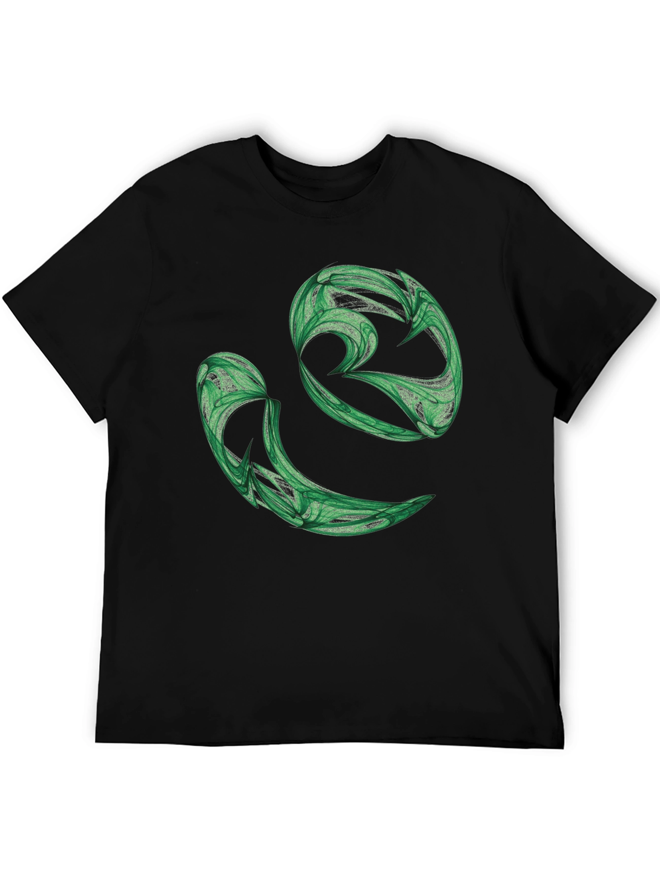 Abstract Green Swirl Graphic Black T-Shirt