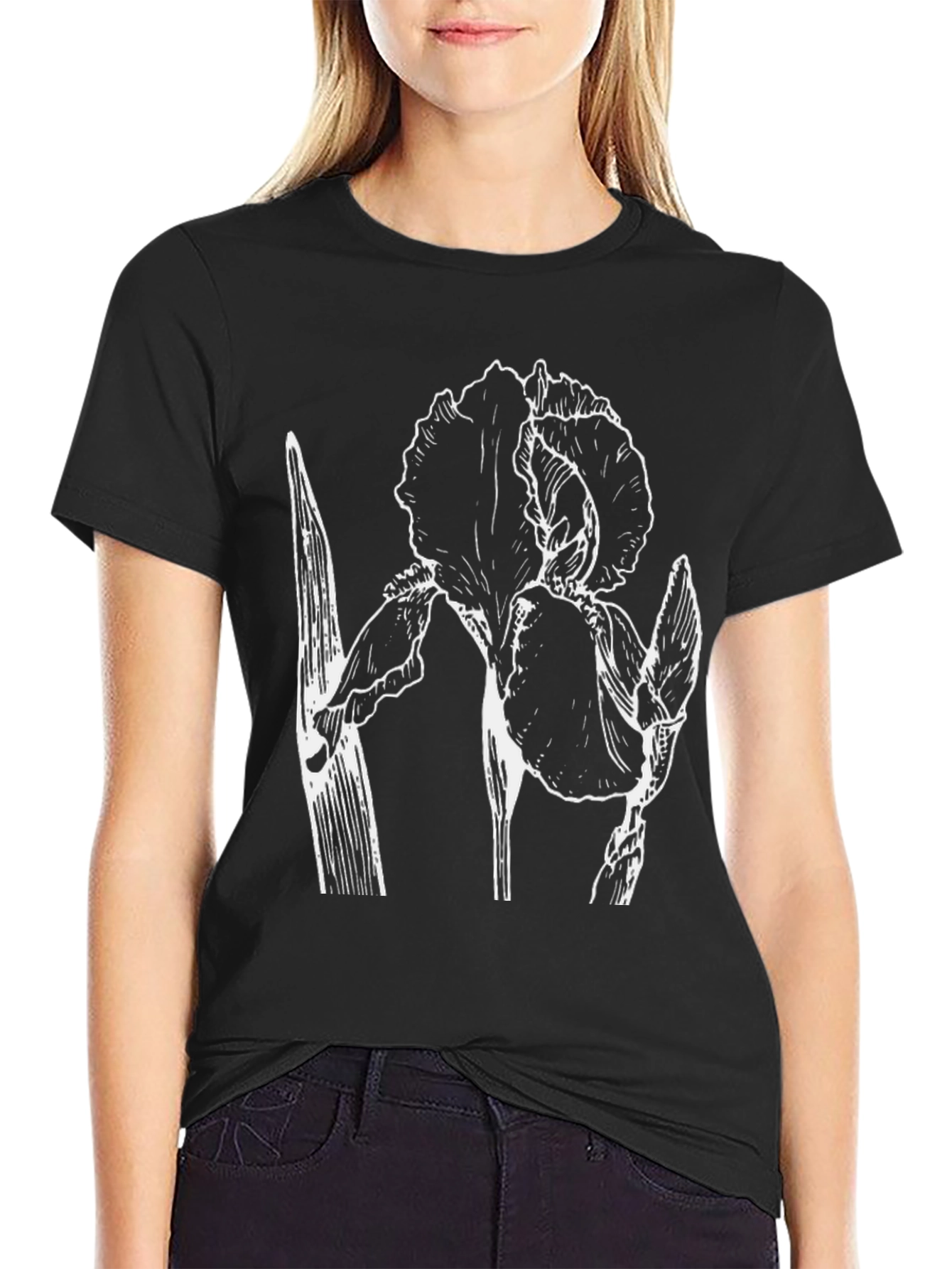 Floral Graphic Print Black Crew Neck T-Shirt