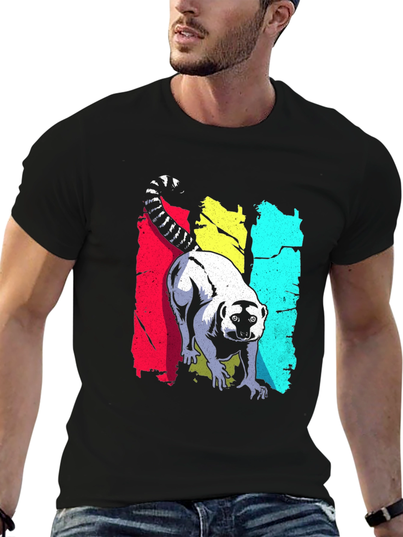 Lemur Graphic Print Black T-Shirt