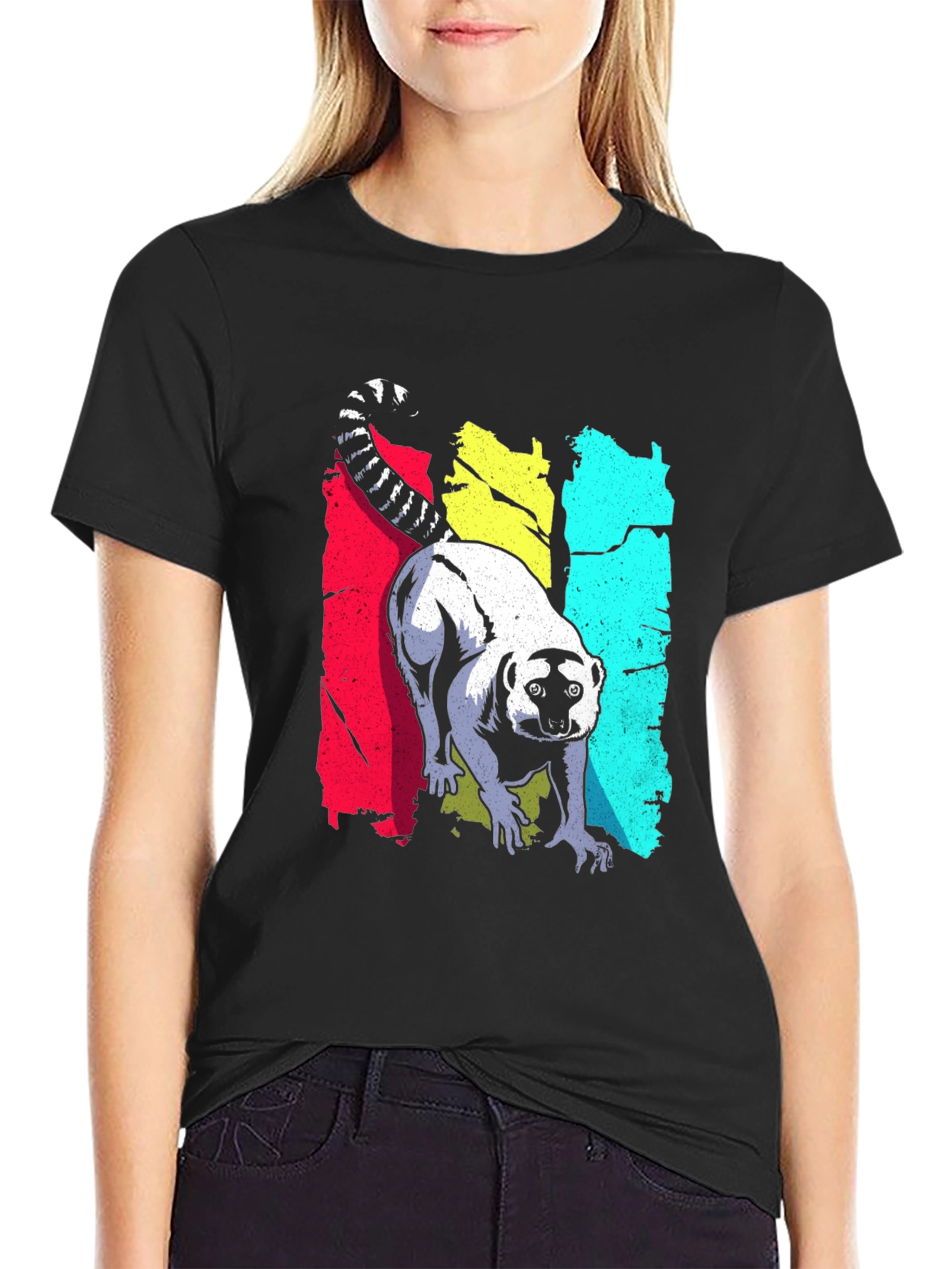 Lemur Graphic Print Black T-Shirt