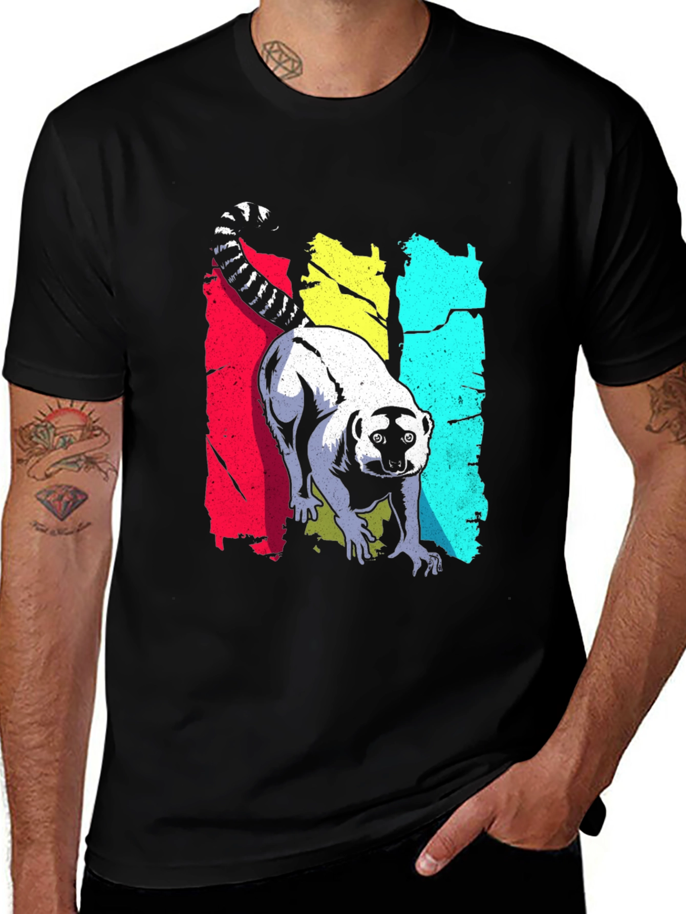 Lemur Graphic Print Black T-Shirt