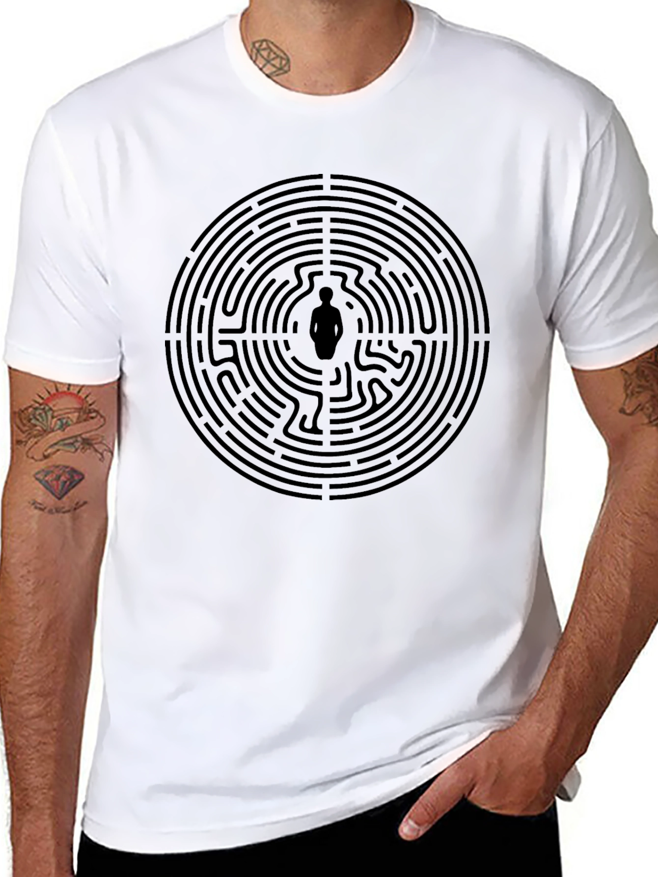 Labyrinth Man Graphic Tee - Stylish Black Cotton T-Shirt