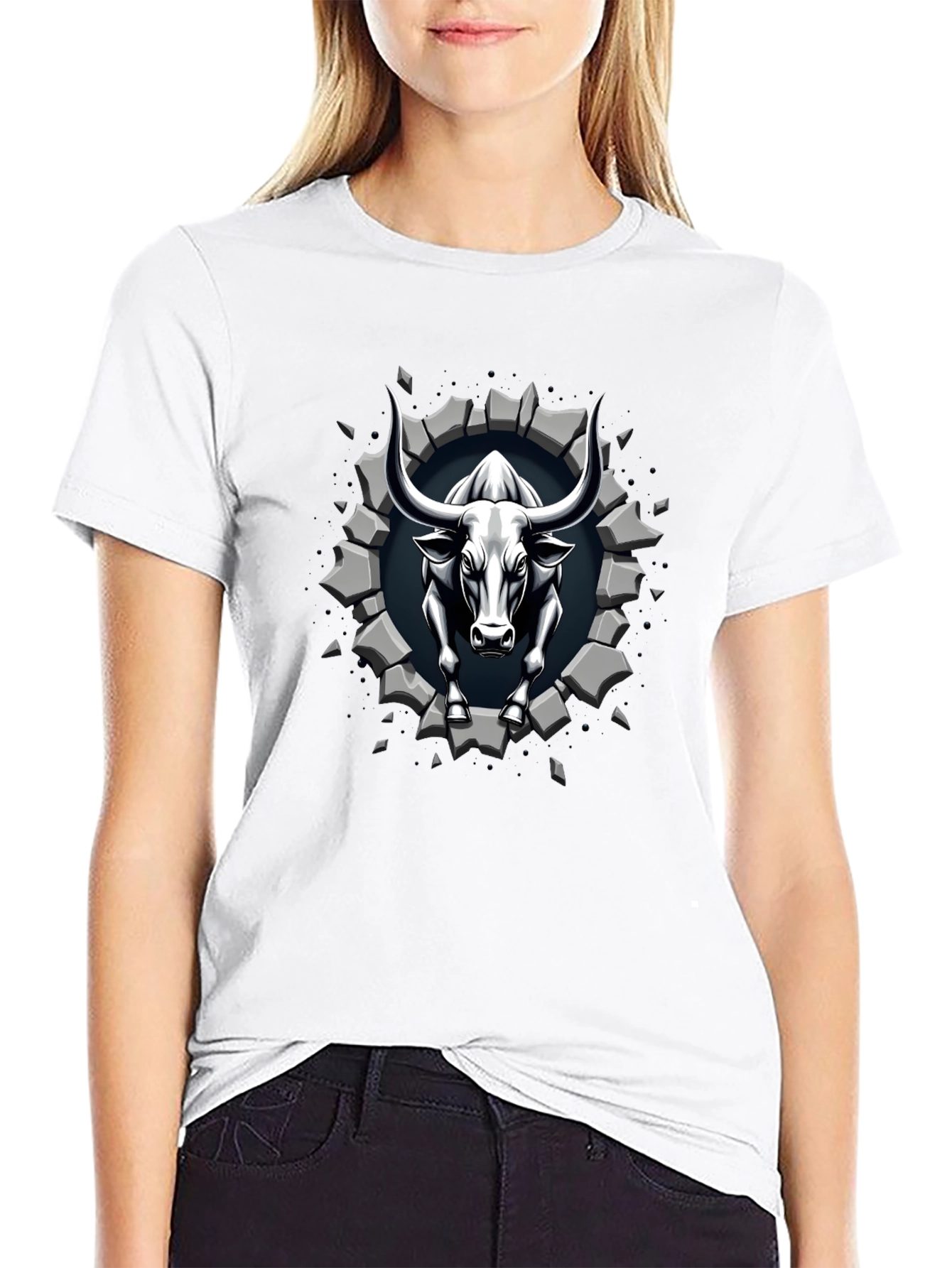 Bull Graphic Print Black T-Shirt