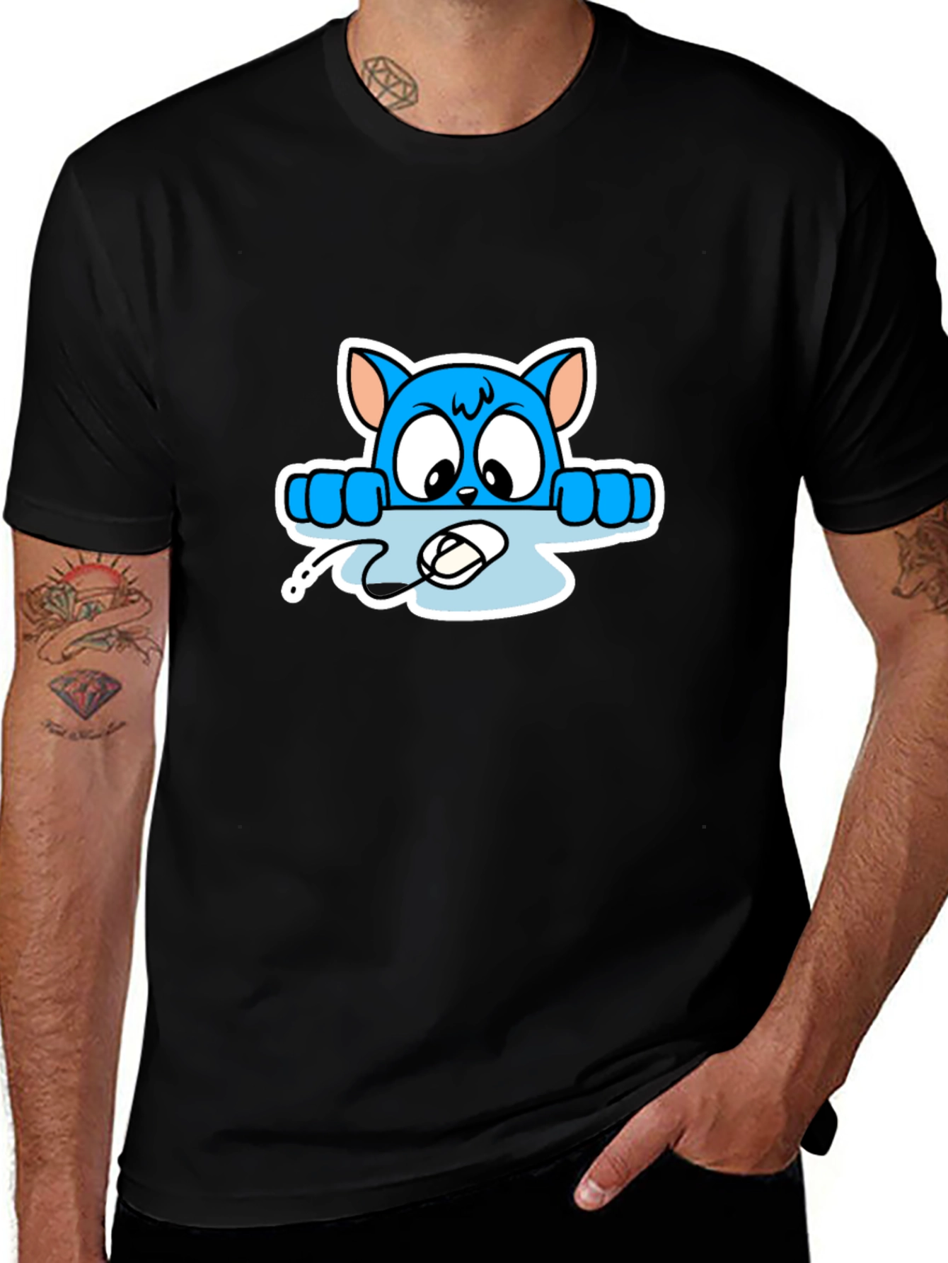 Cartoon Cat T-Shirt - Black