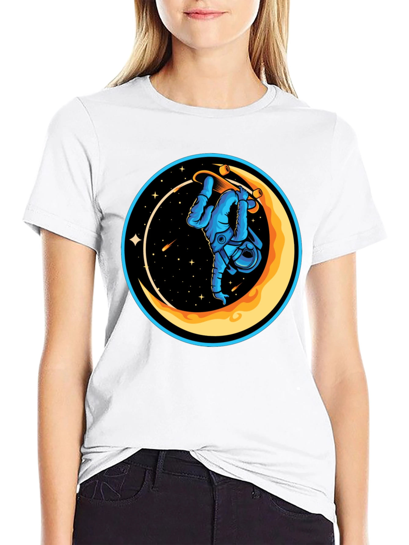 Astronaut Skateboard Moon Graphic T-Shirt