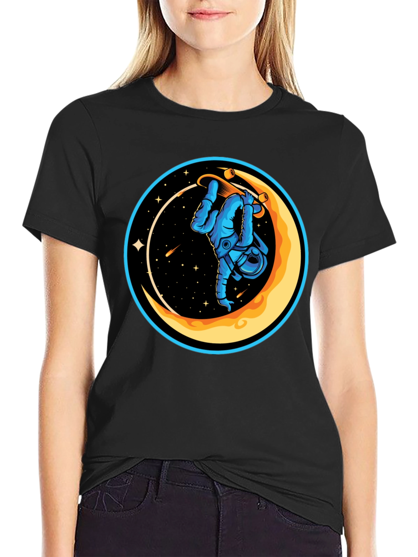 Astronaut Skateboard Moon Graphic T-Shirt