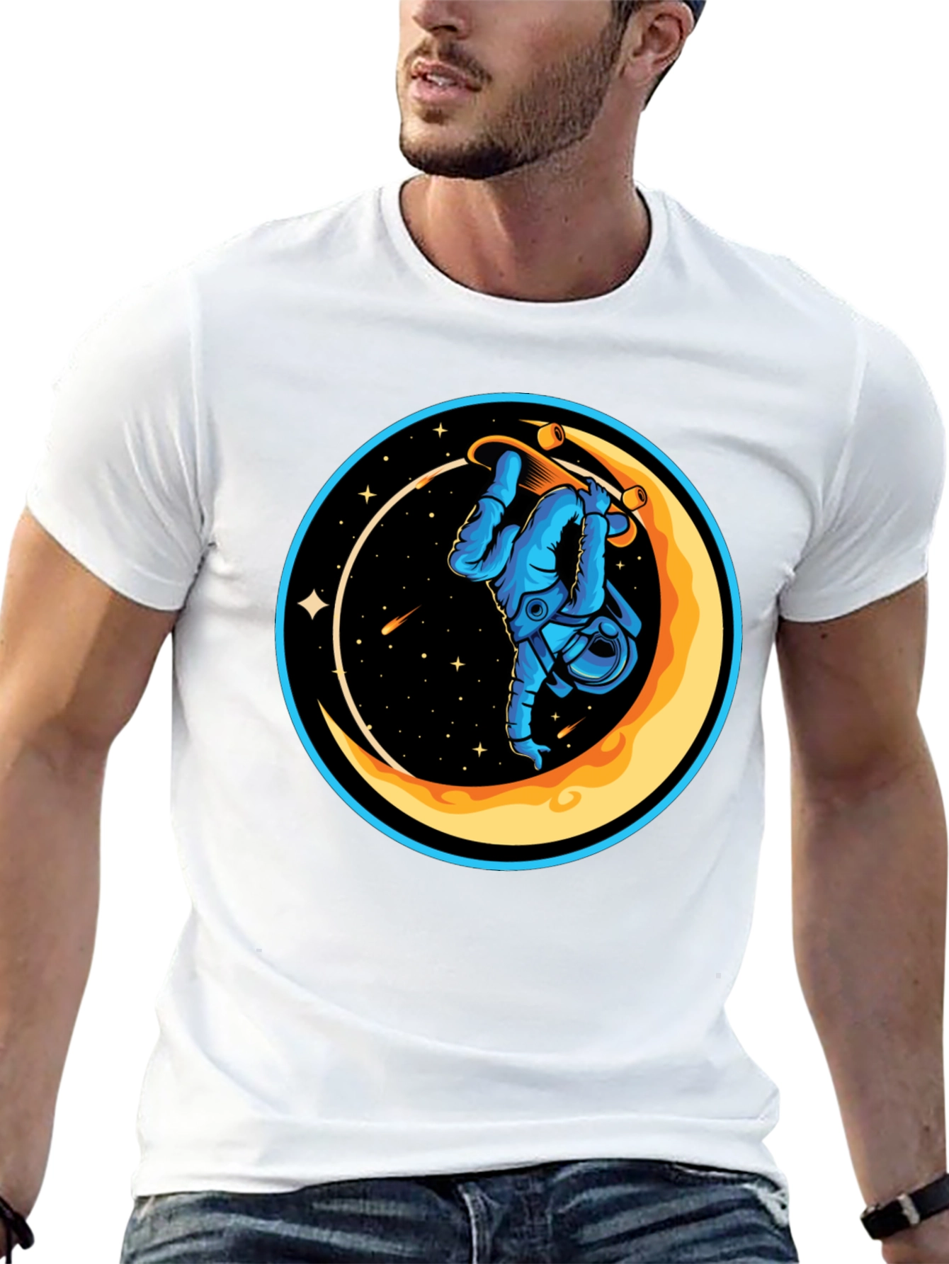 Astronaut Skateboard Moon Graphic T-Shirt