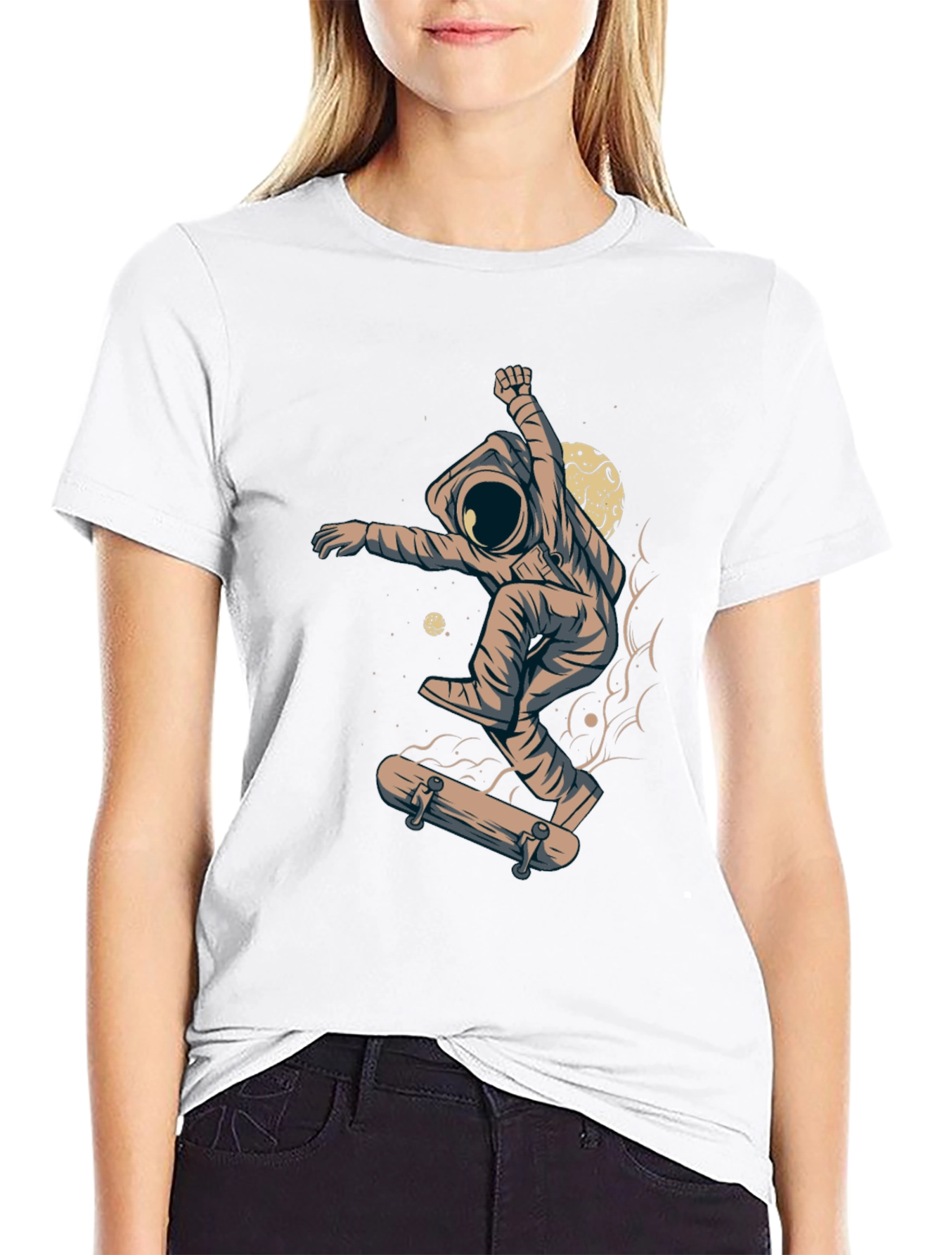 Skateboarding Astronaut Graphic Tee - Black