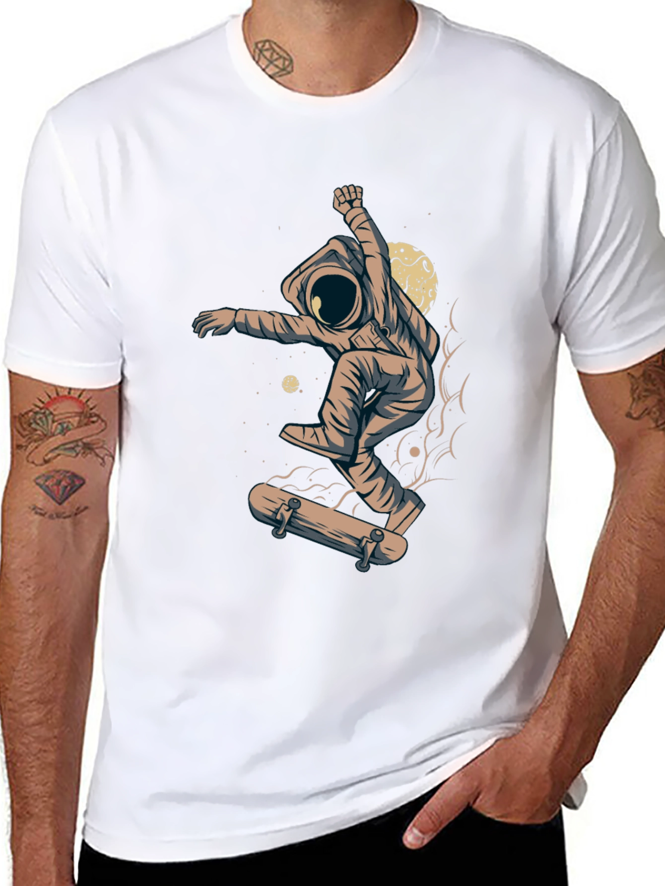 Skateboarding Astronaut Graphic Tee - Black