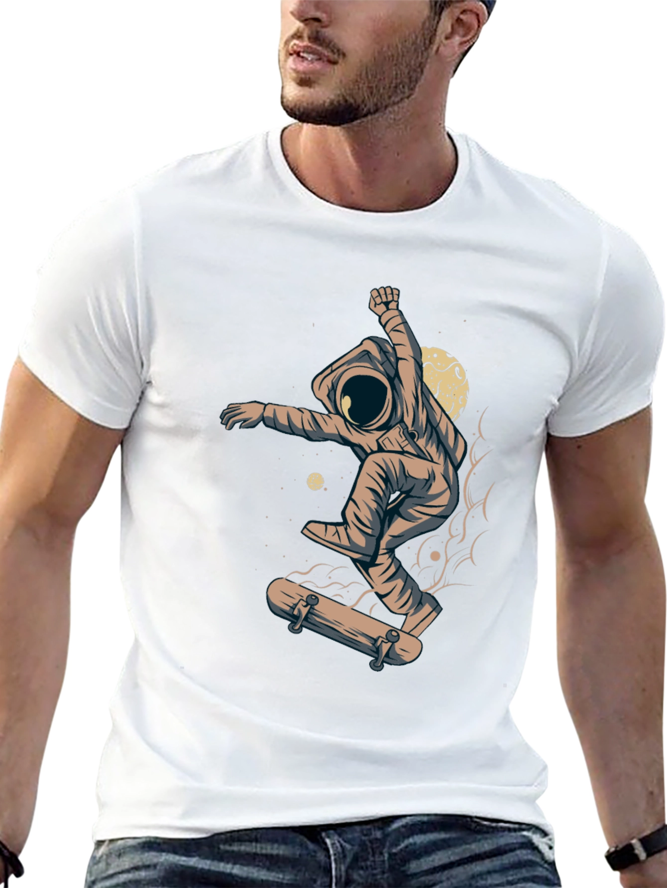 Skateboarding Astronaut Graphic Tee - Black