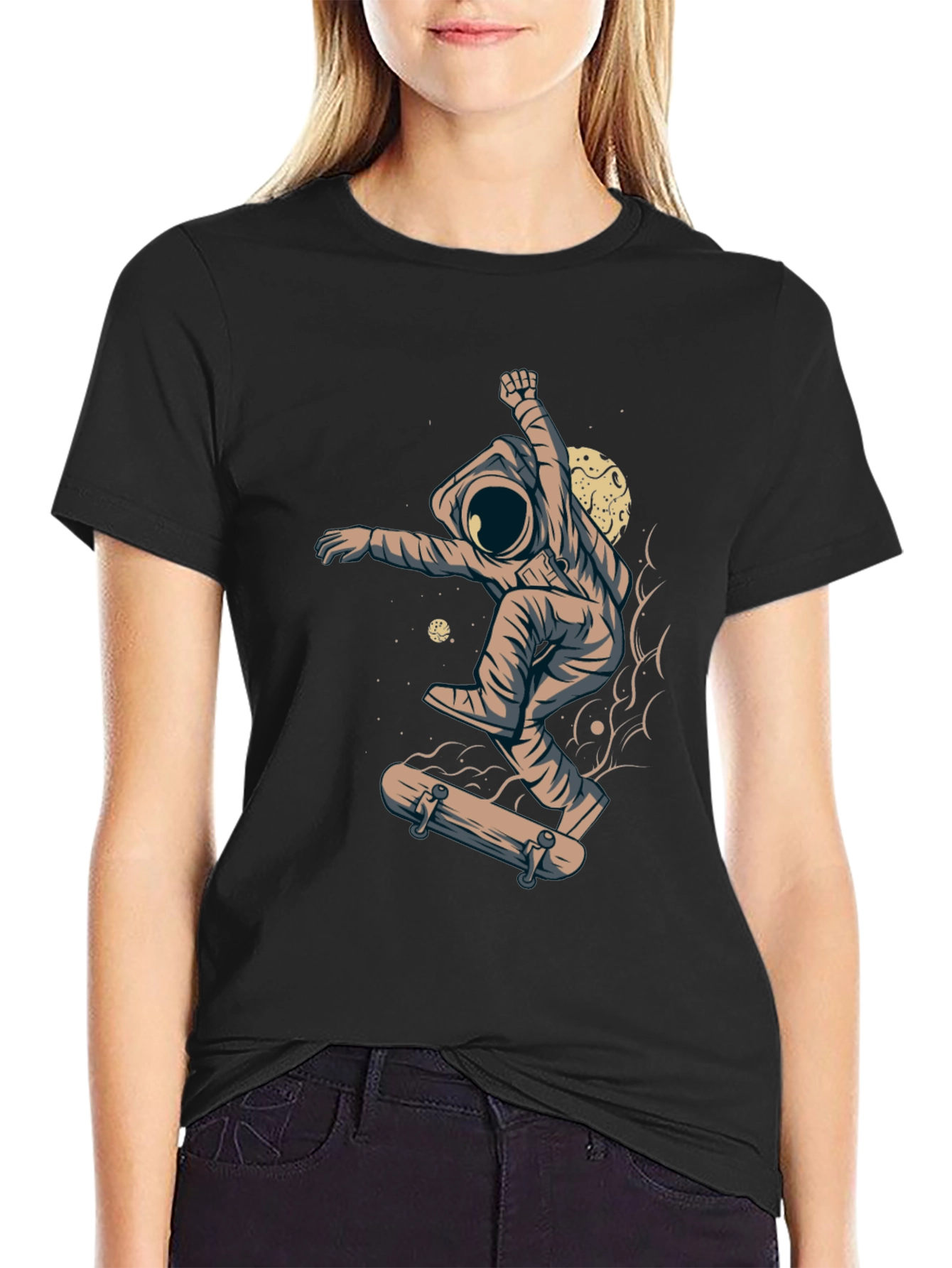 Skateboarding Astronaut Graphic Tee - Black
