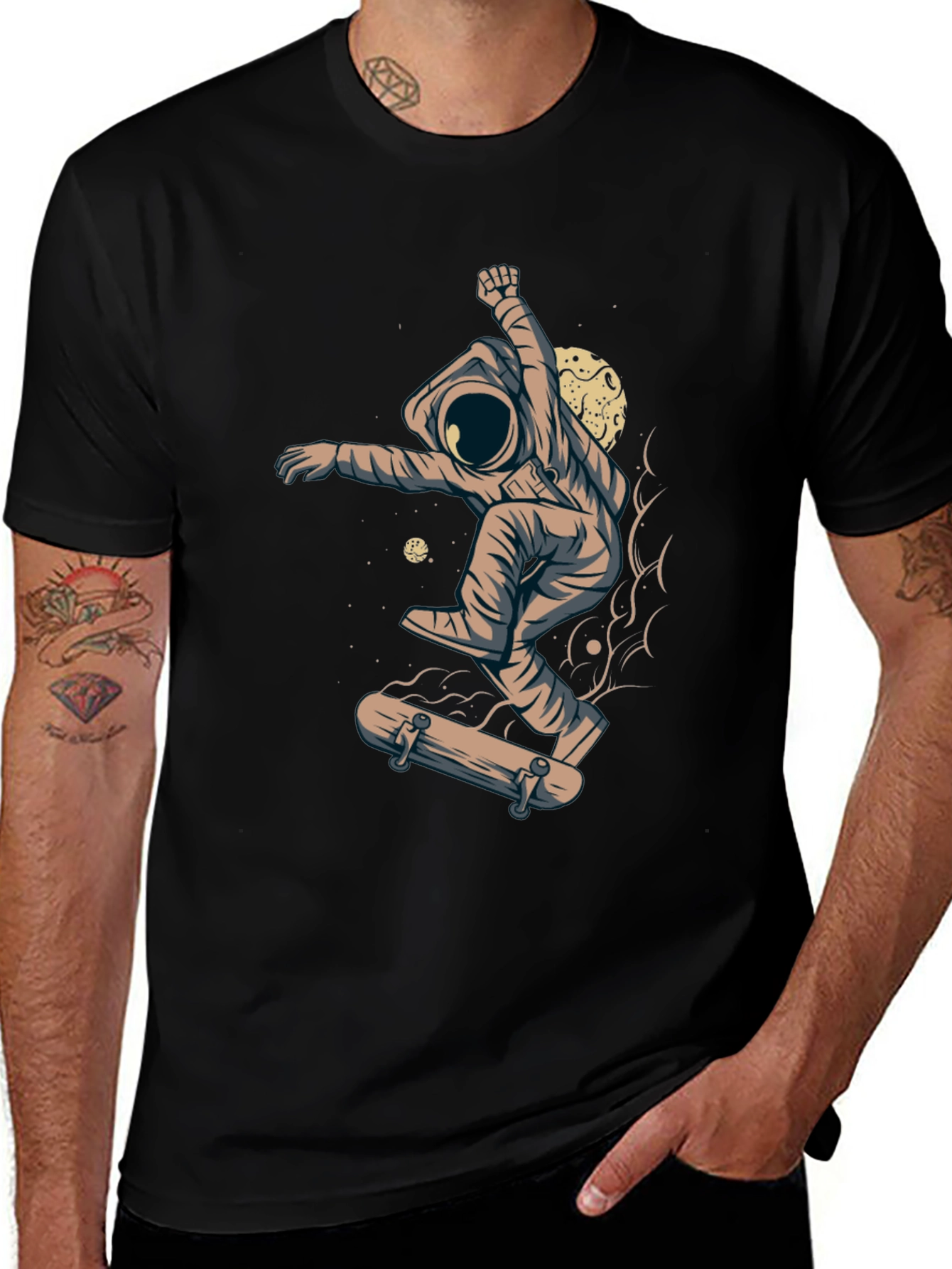Skateboarding Astronaut Graphic Tee - Black