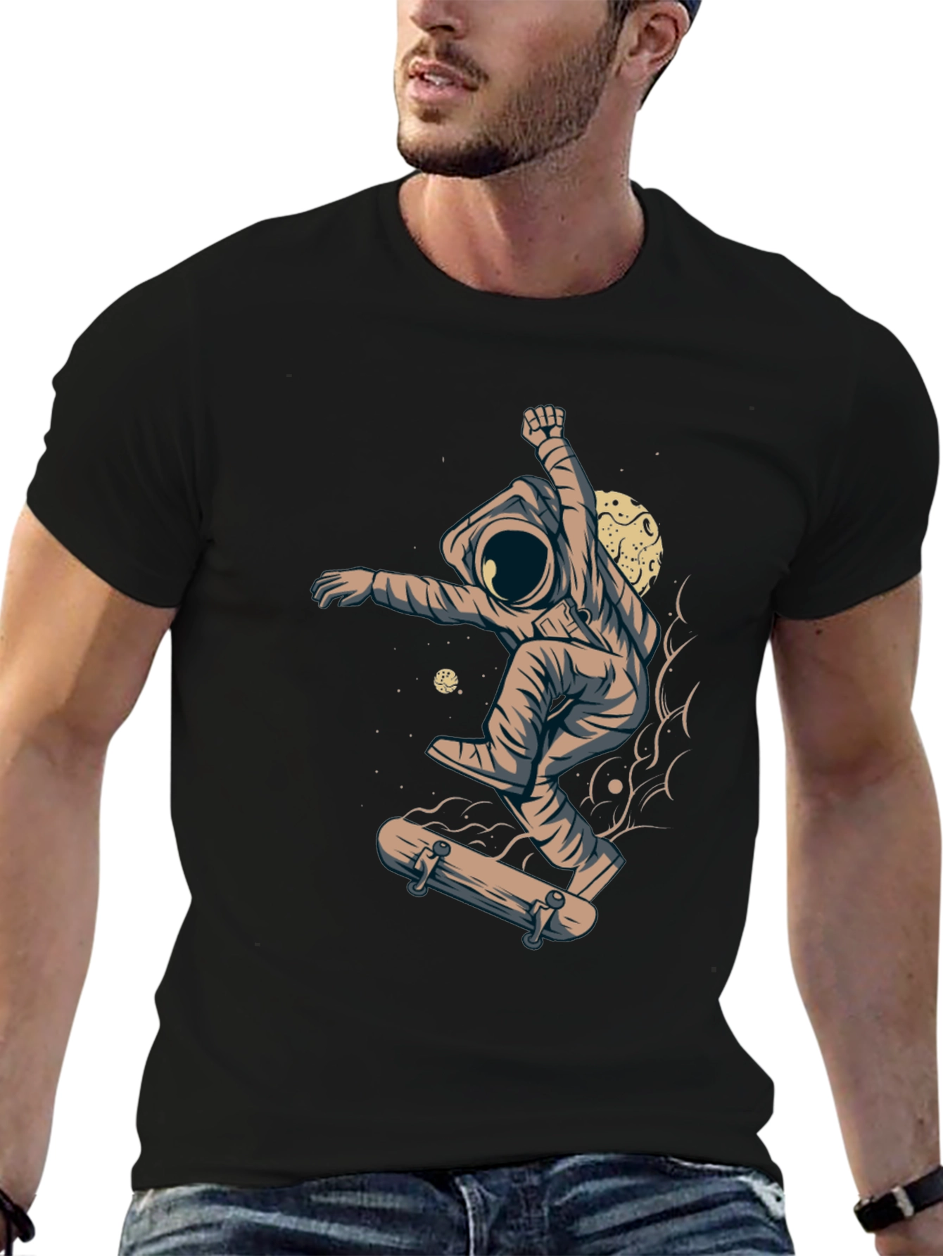 Skateboarding Astronaut Graphic Tee - Black