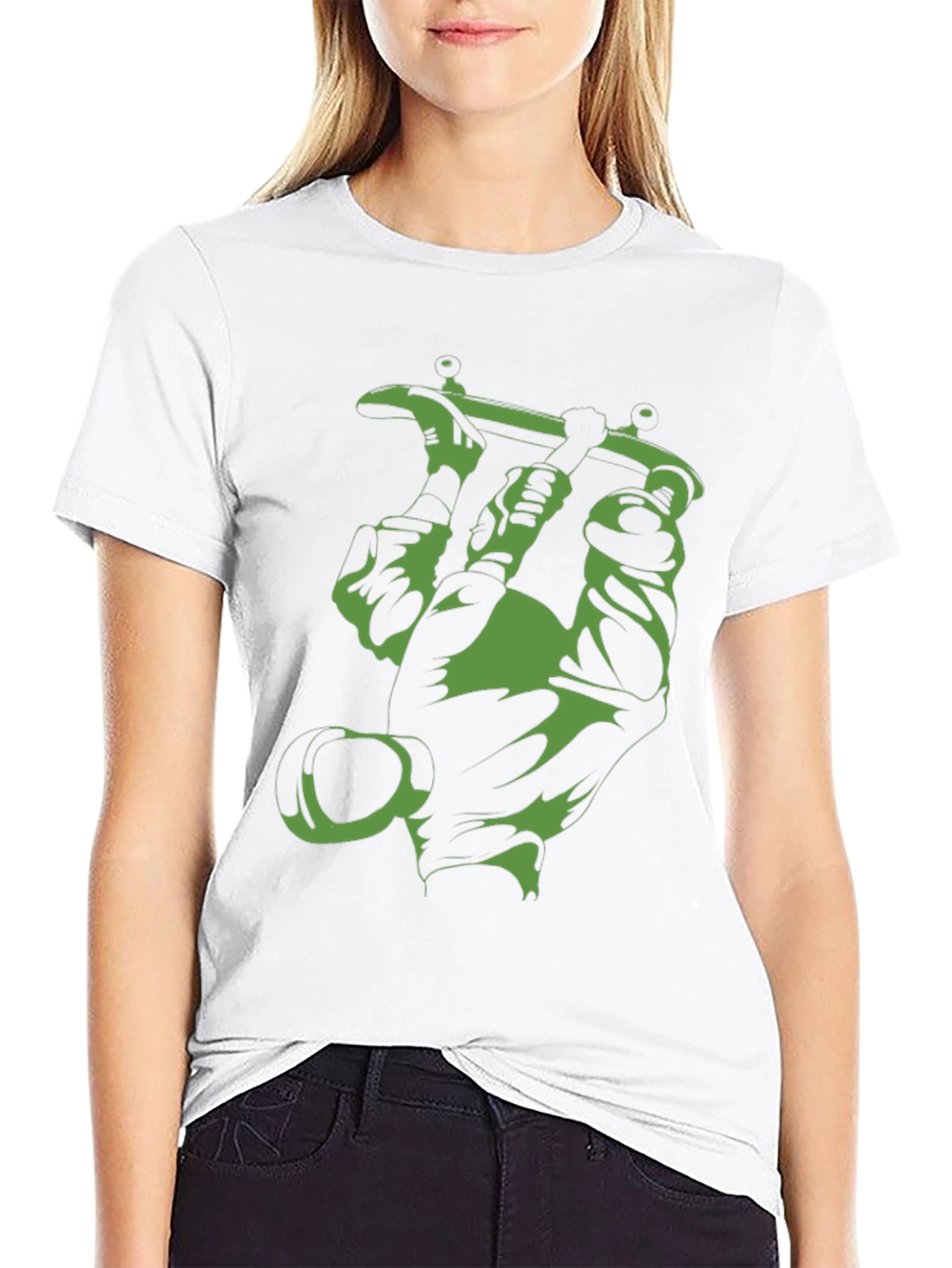 Green Skateboard Graphic Black Tee