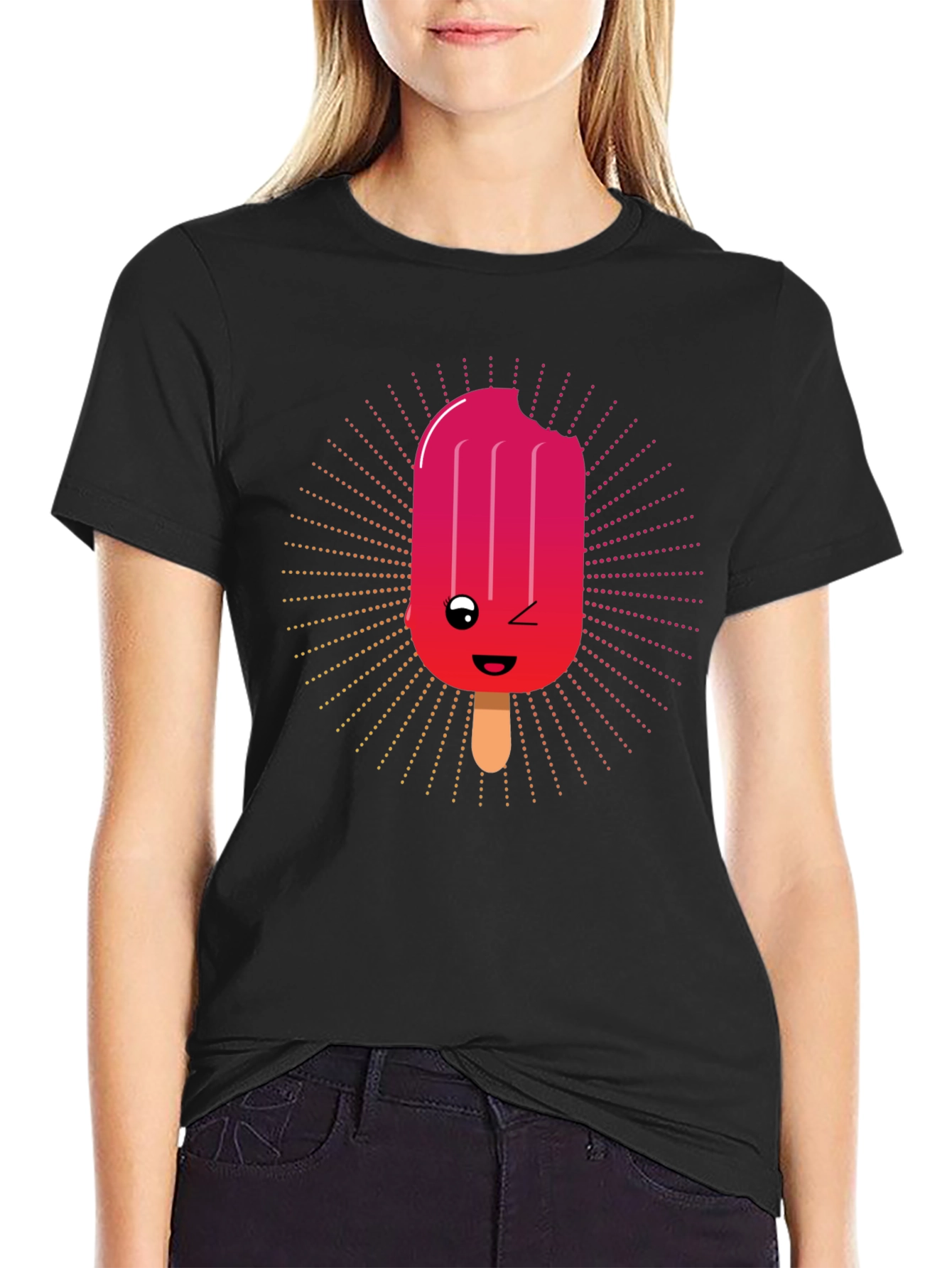 Kawaii Popsicle Graphic Tee - Black Cotton T-Shirt