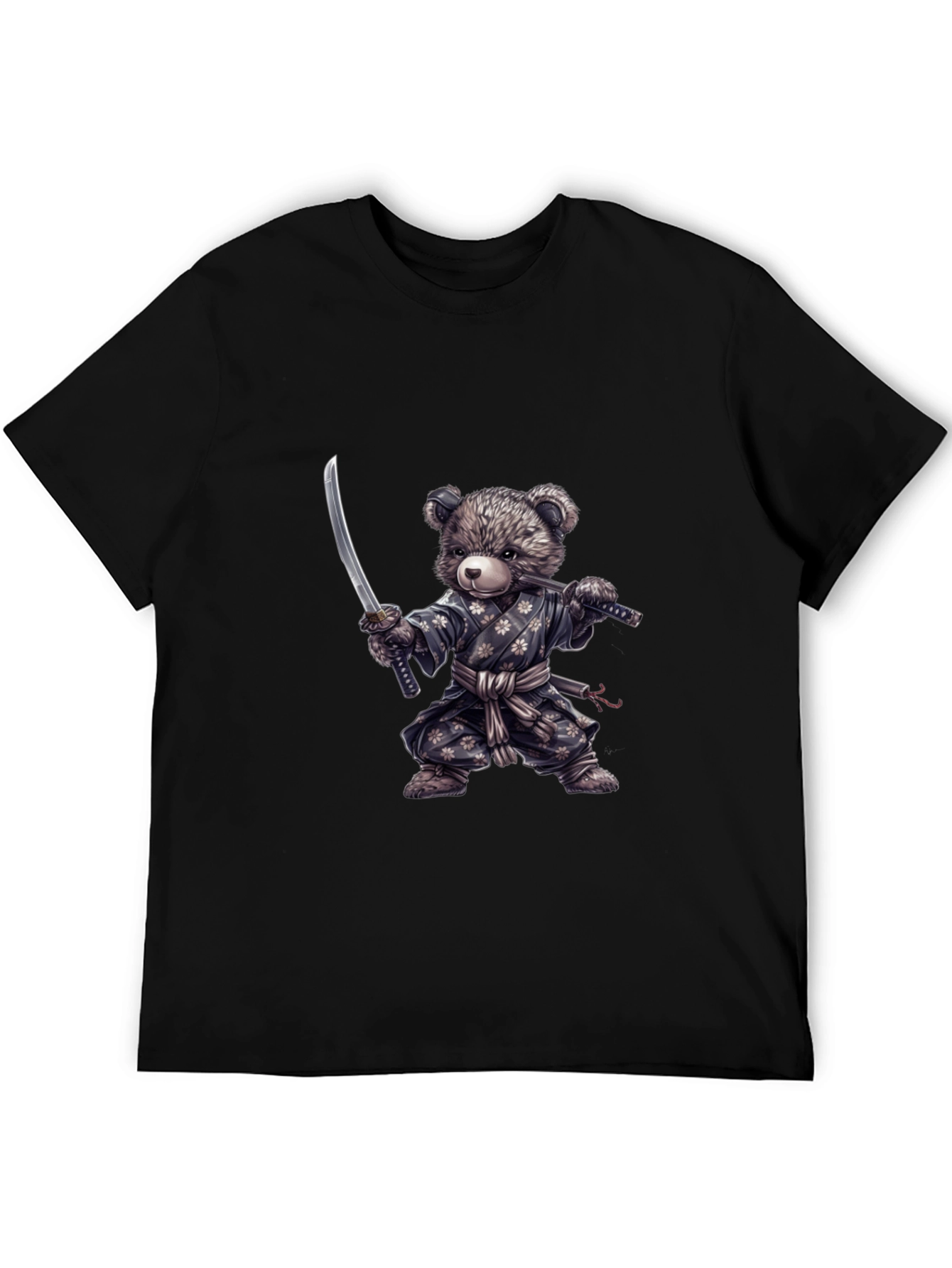 Samurai Bear Graphic Tee - Black Cotton T-Shirt