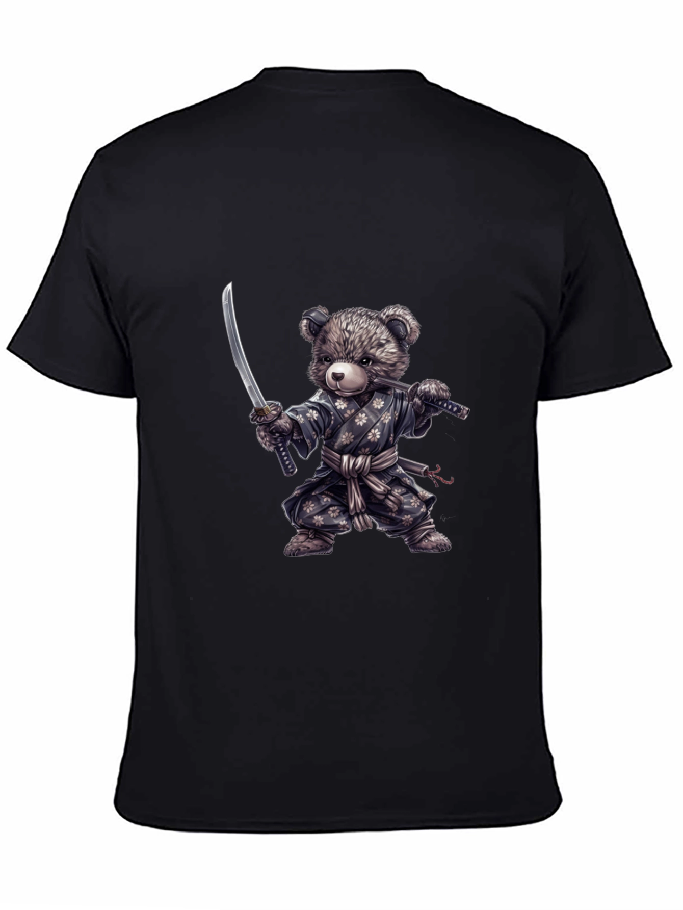 Samurai Bear Graphic Tee - Black Cotton T-Shirt