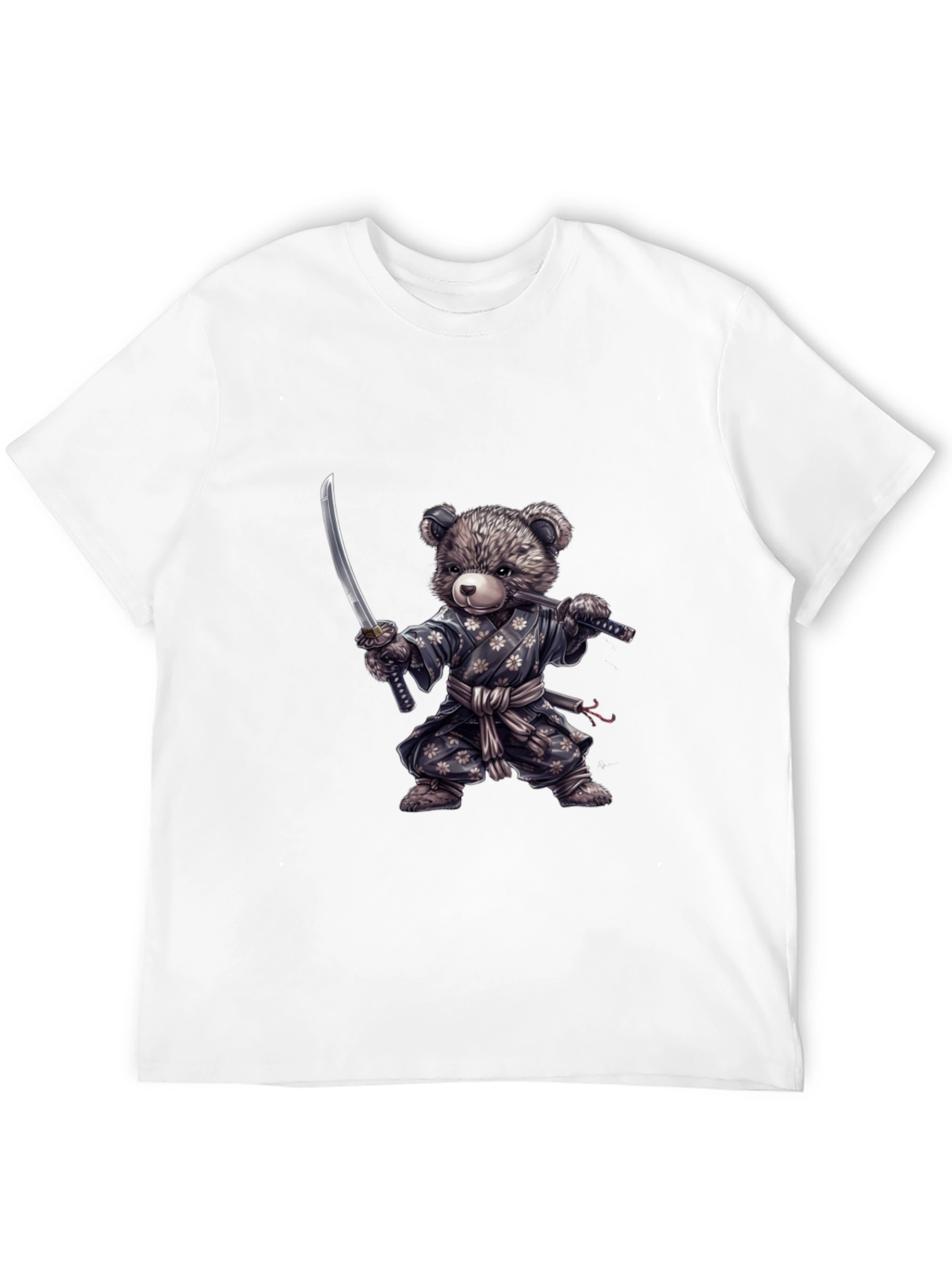 Samurai Bear Graphic Tee - Black Cotton T-Shirt