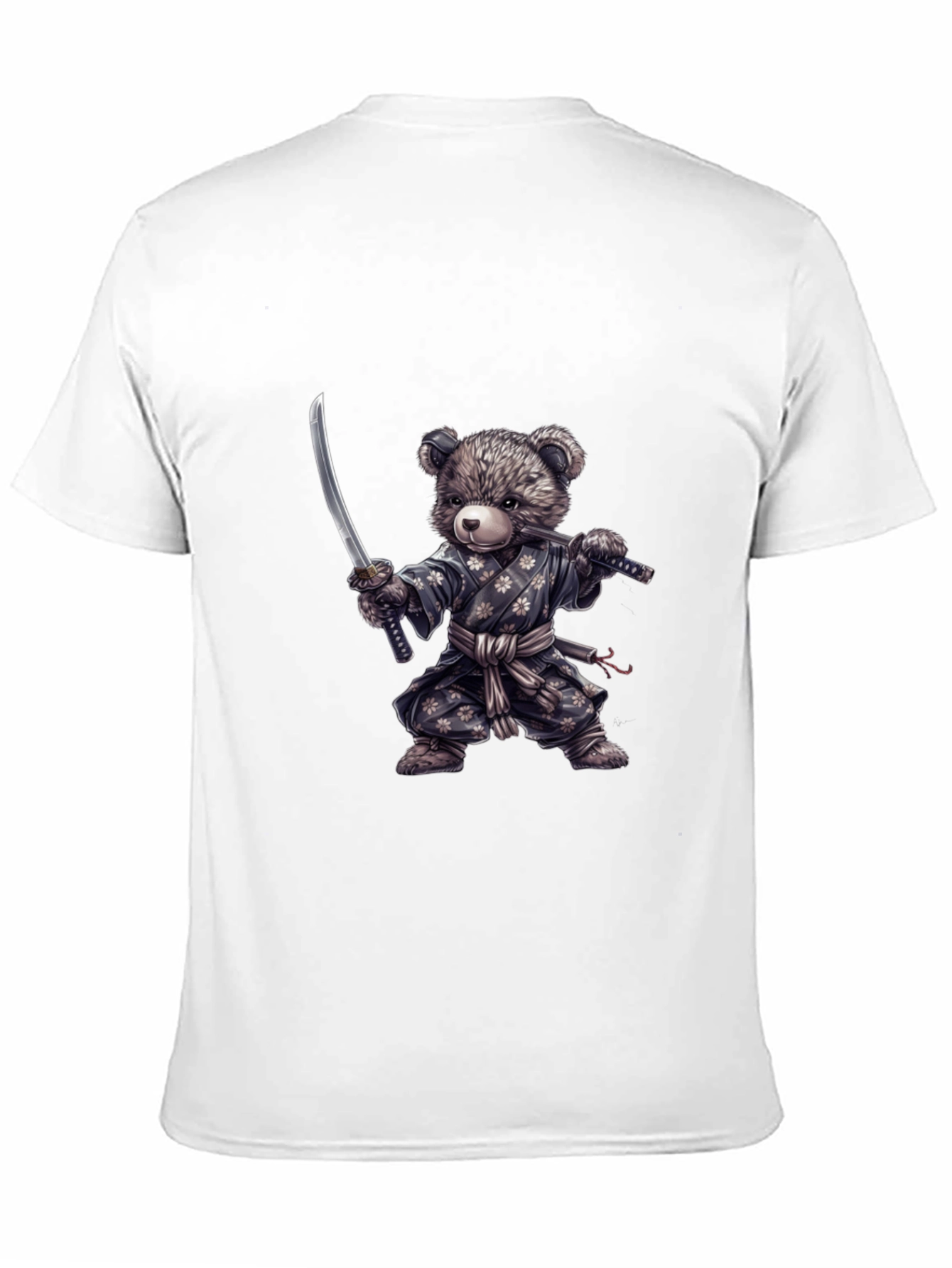 Samurai Bear Graphic Tee - Black Cotton T-Shirt
