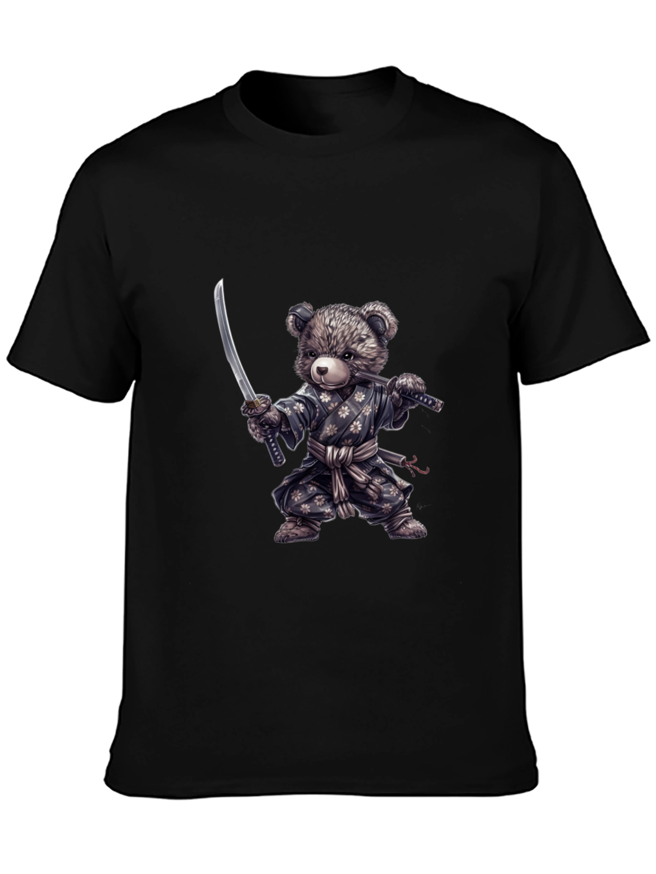 Samurai Bear Graphic Tee - Black Cotton T-Shirt