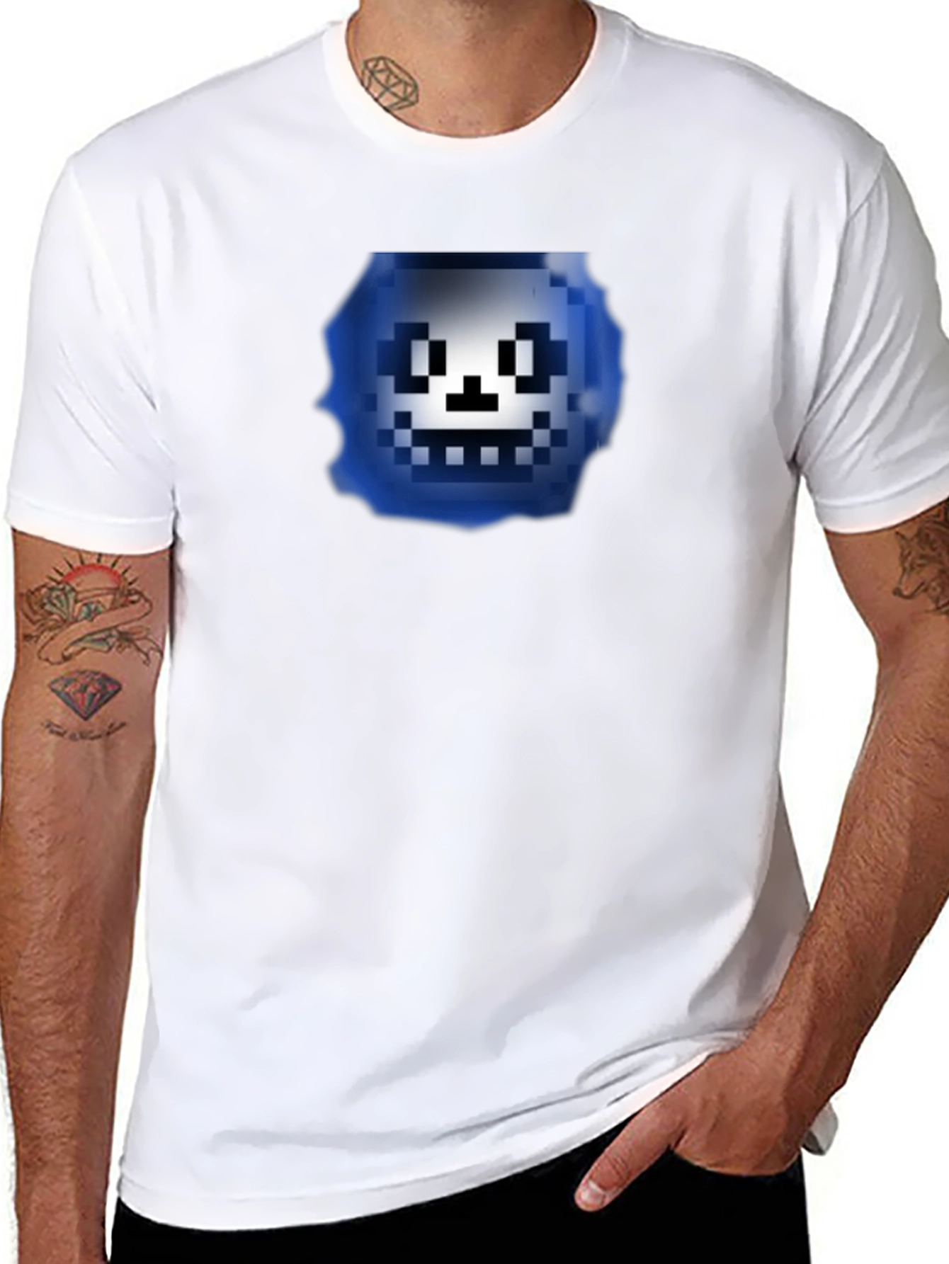 Pixelated Character Graphic Black T-Shirt