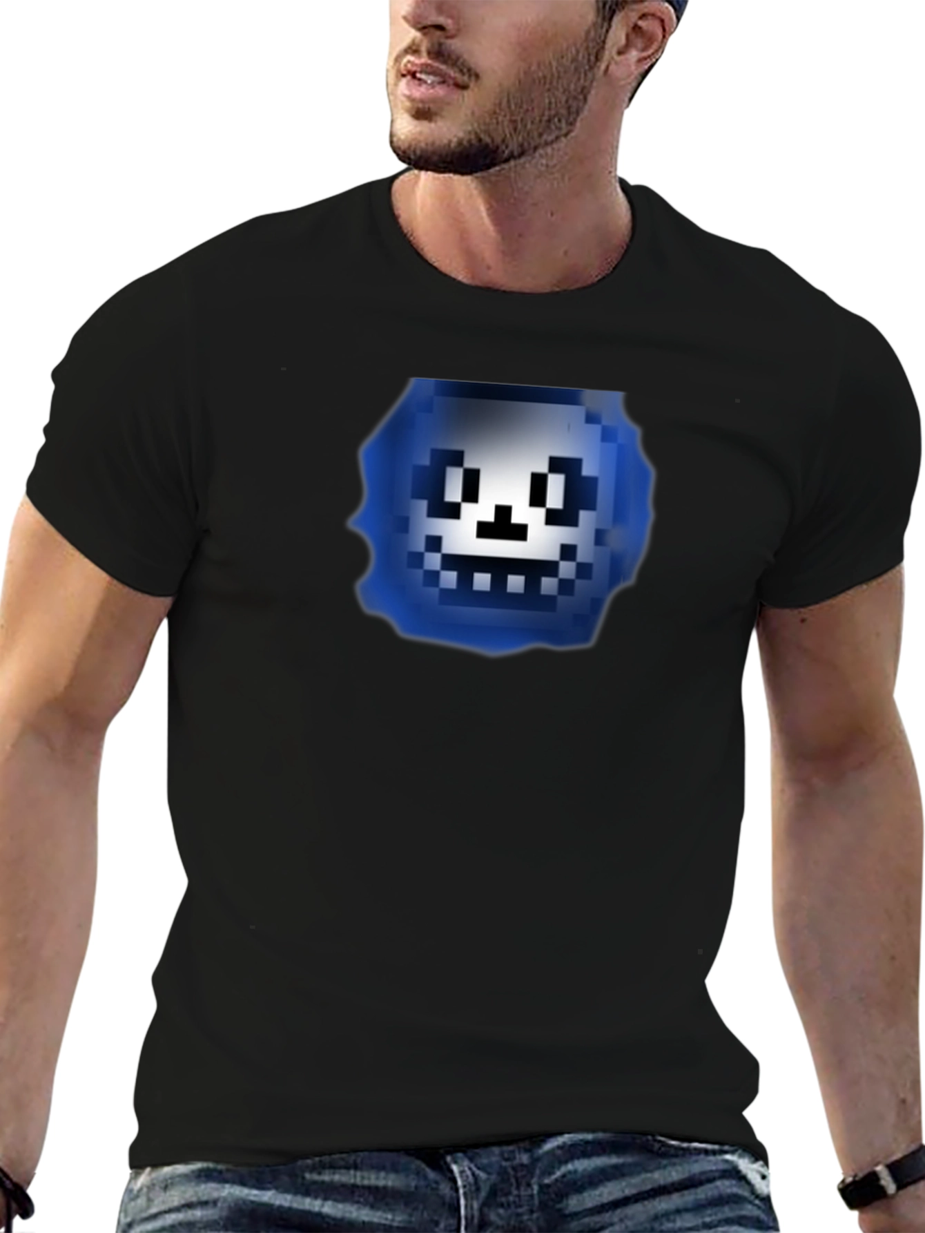 Pixelated Character Graphic Black T-Shirt