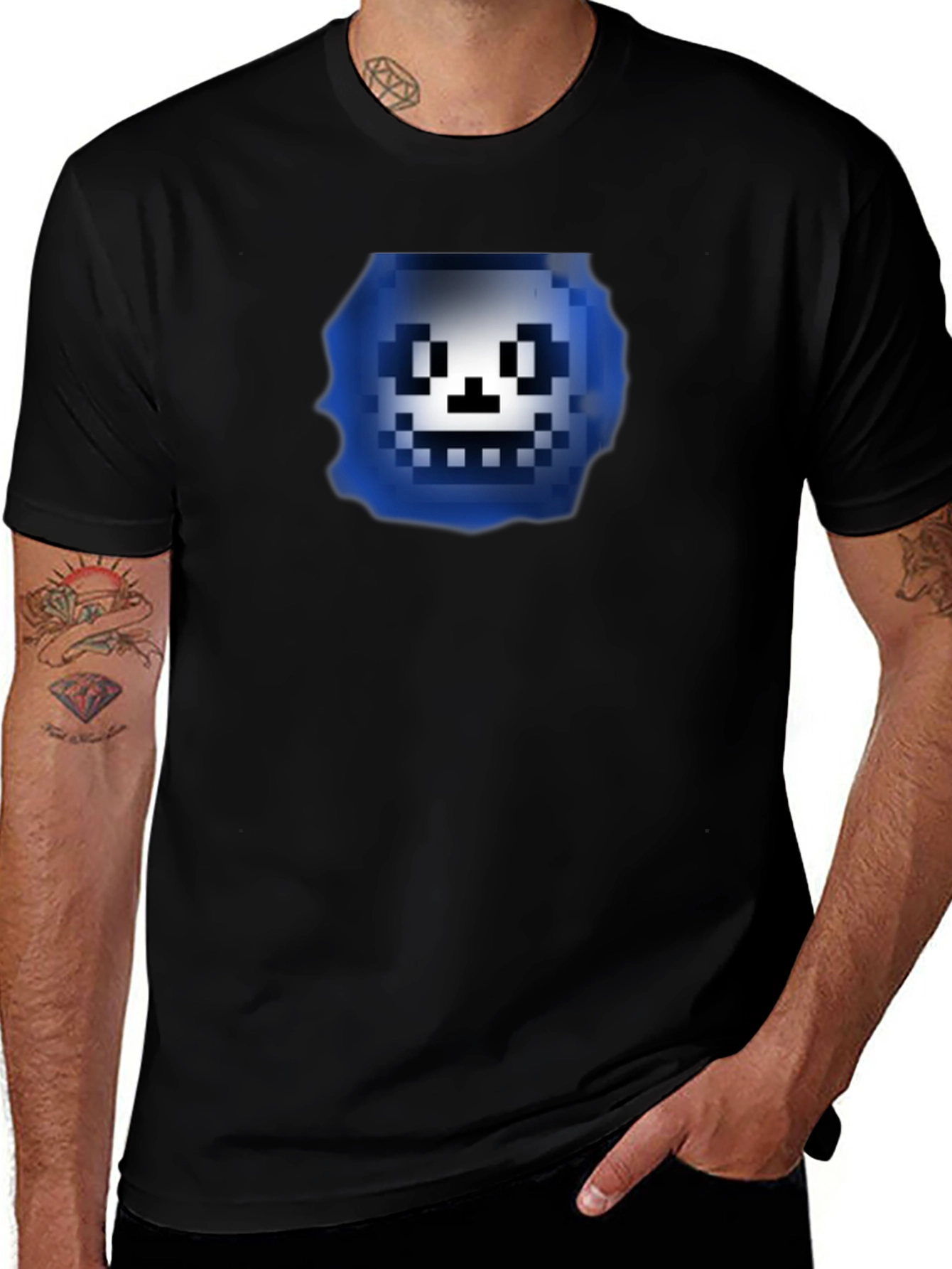 Pixelated Character Graphic Black T-Shirt