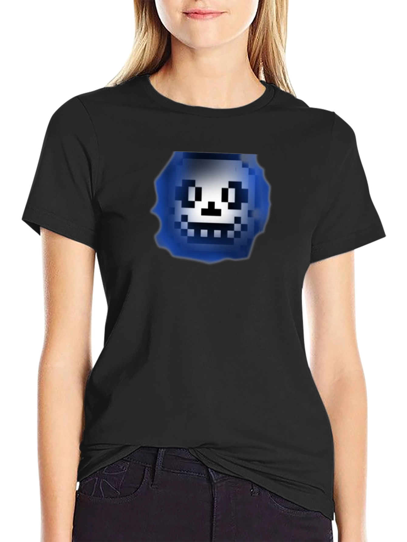 Pixelated Character Graphic Black T-Shirt