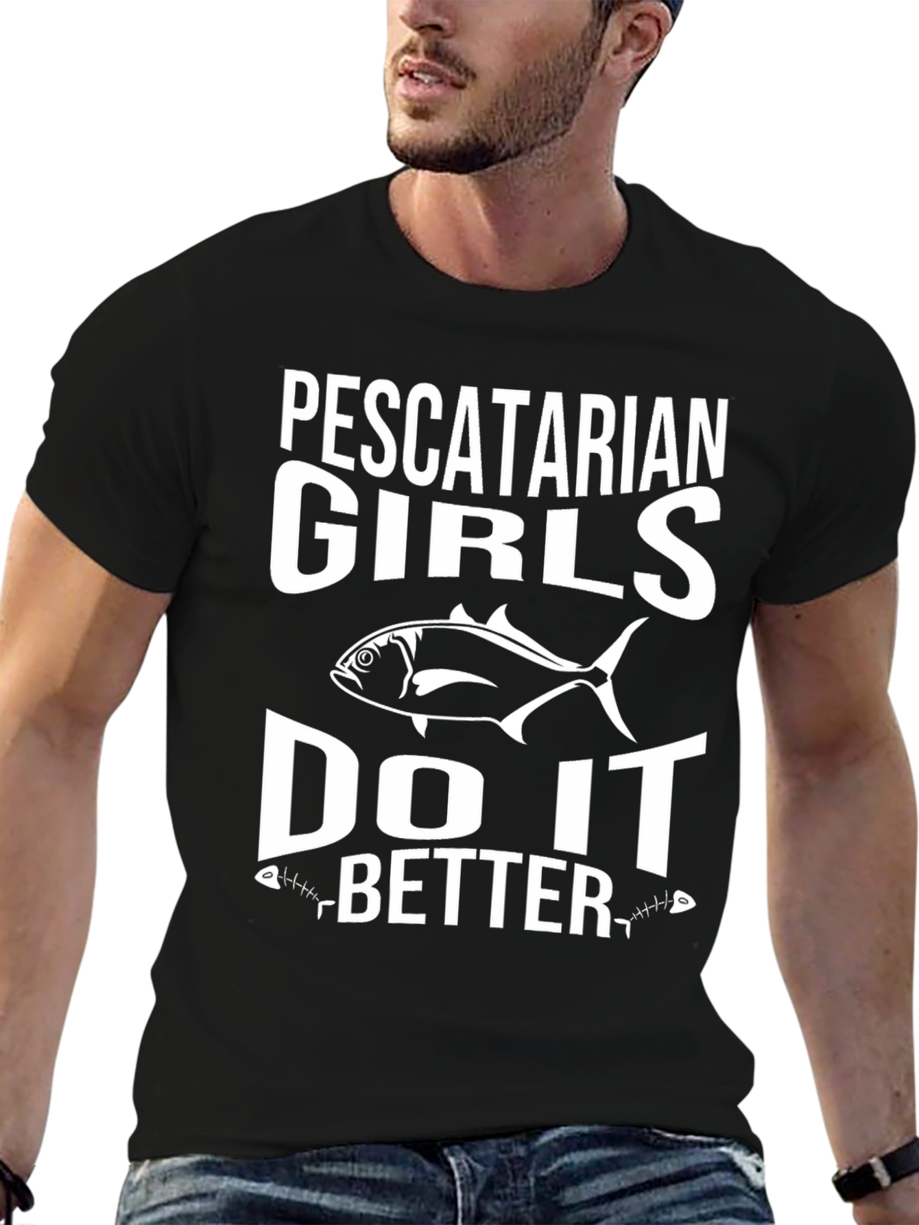 Pescatarian Girls Do It Better Black Graphic T-Shirt