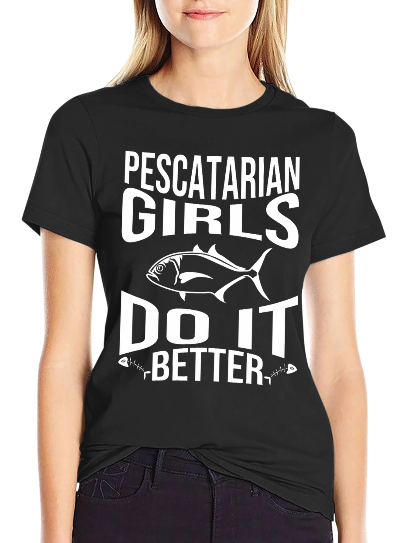 Pescatarian Girls Do It Better Black Graphic T-Shirt