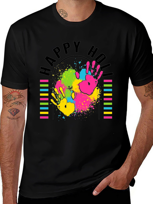 Happy Holi T-Shirt - Colorful Handprint Design