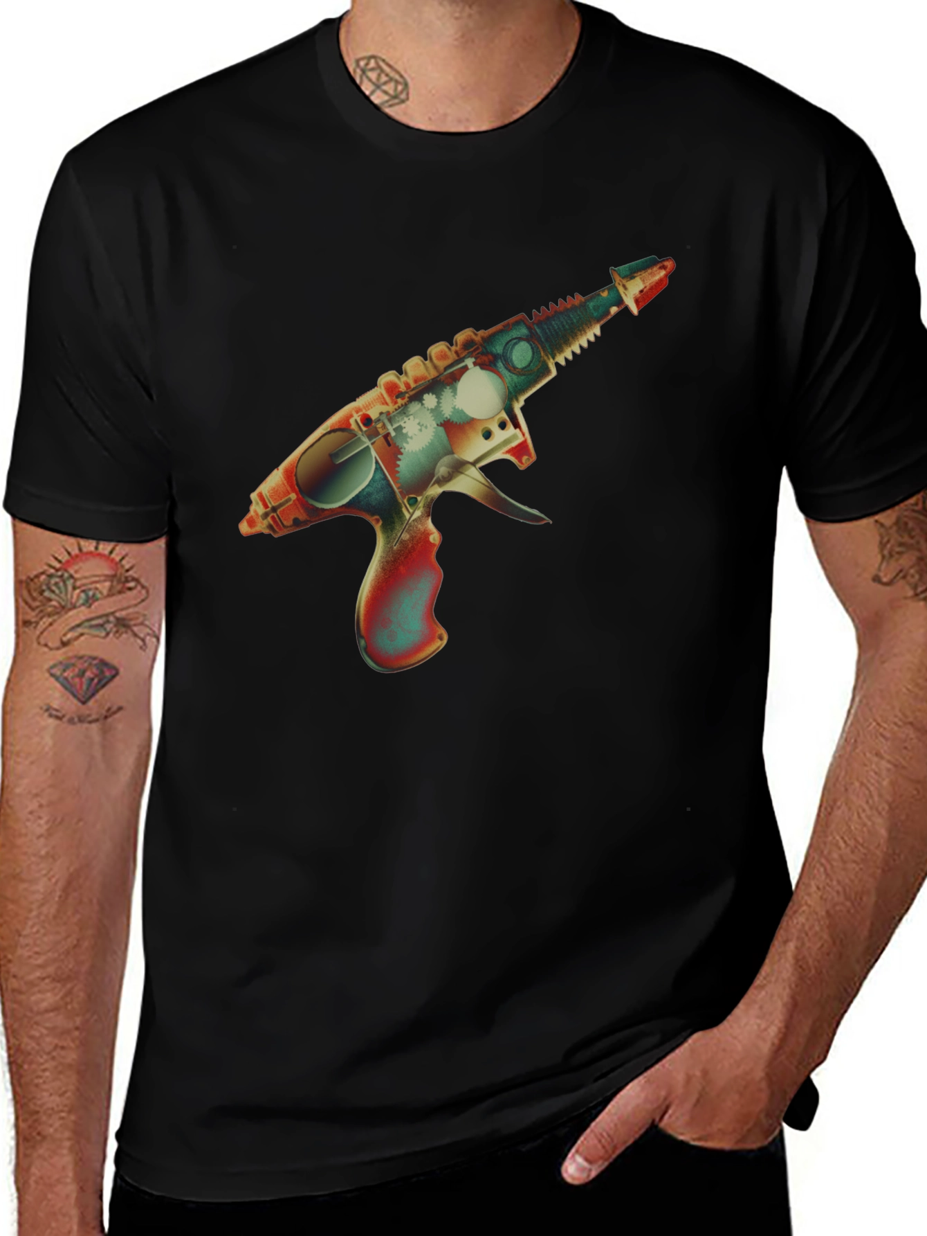Retro Ray Gun Graphic Tee - Black Cotton Blend