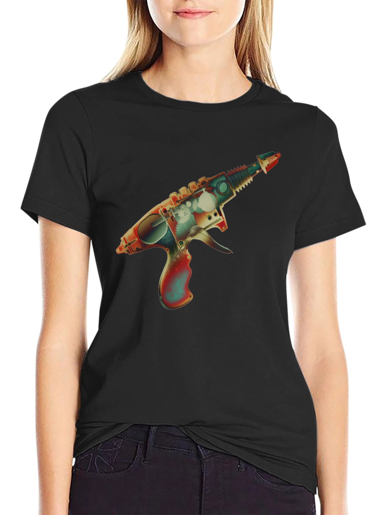 Retro Ray Gun Graphic Tee - Black Cotton Blend