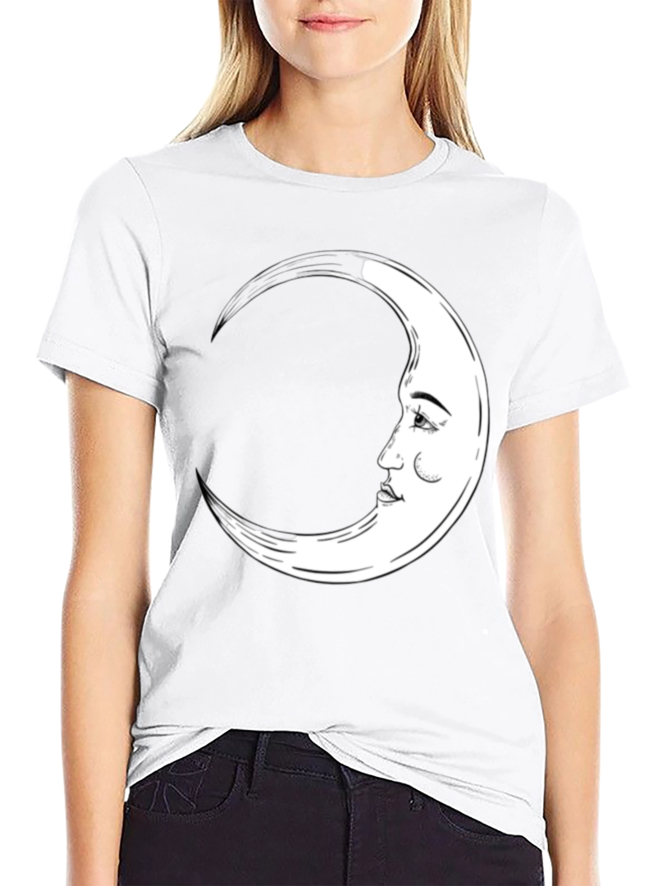 Crescent Moon Face Graphic Tee - Black