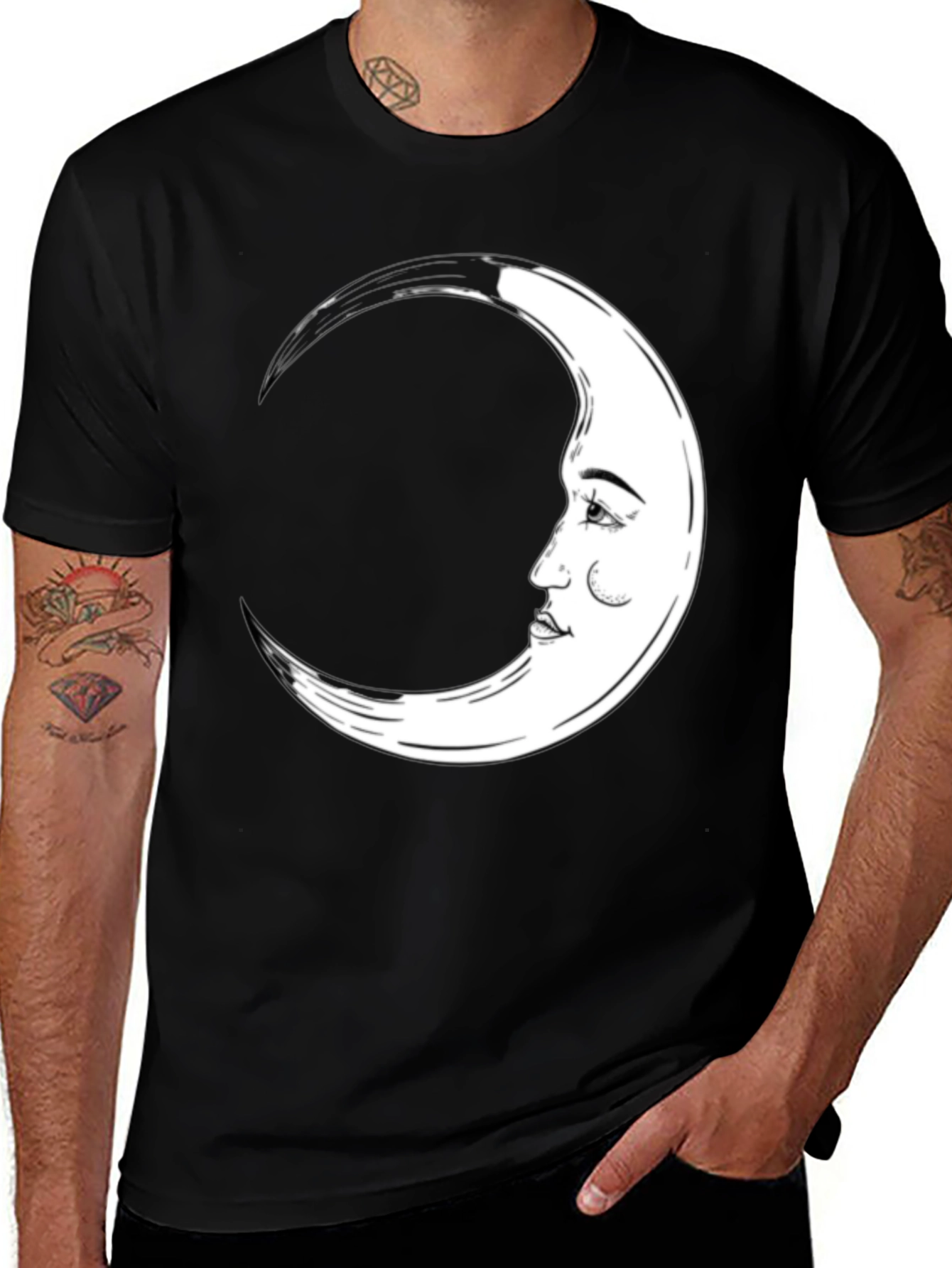 Crescent Moon Face Graphic Tee - Black