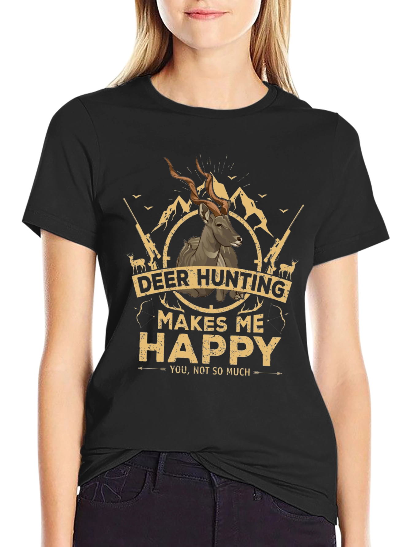 Deer Hunting Makes Me Happy Graphic T-Shirt